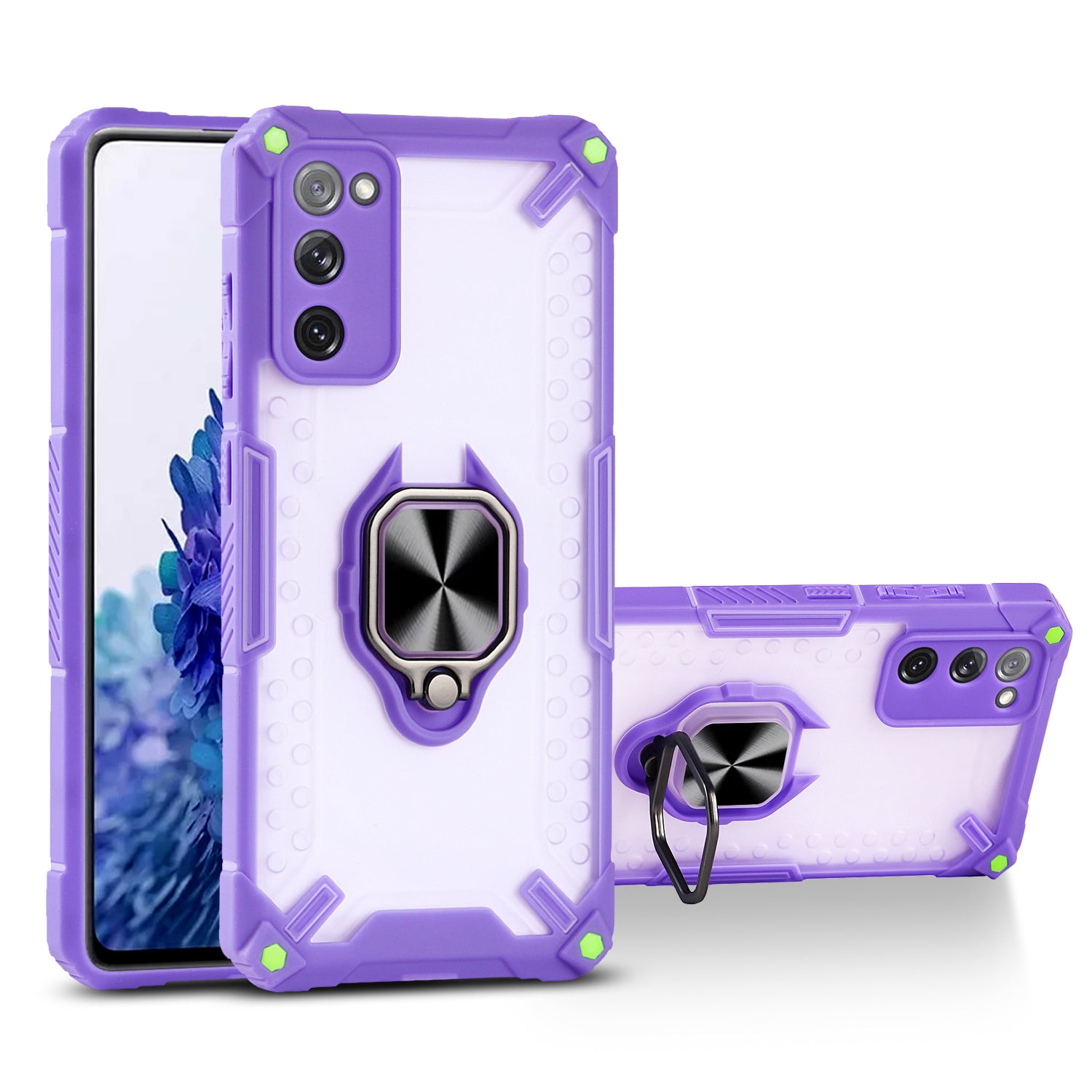 Anti-Scratch Ring Kickstand Design PC+TPU Hybrid Case Stylish Phone Cover for Samsung Galaxy S20 FE/S20 FE 5G/S20 Lite - Purple