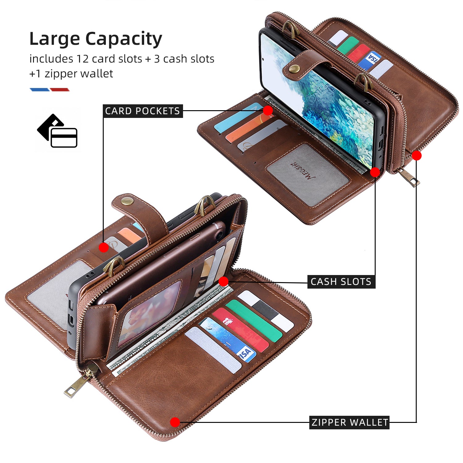 MEGSHI 020 Series Scratch-resistant Magnetic Detachable Design Shockproof PU Leather TPU Wallet Cover Shoulder Bag for Samsung Galaxy S20 FE 2022/S20 FE/S20 FE 5G/S20 Lite - Brown