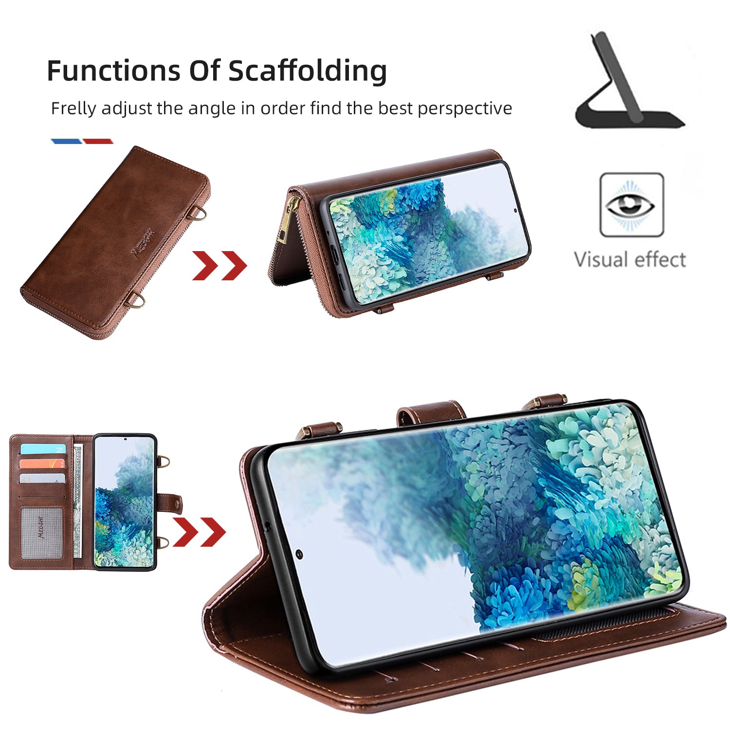 MEGSHI 020 Series Scratch-resistant Magnetic Detachable Design Shockproof PU Leather TPU Wallet Cover Shoulder Bag for Samsung Galaxy S20 FE 2022/S20 FE/S20 FE 5G/S20 Lite - Brown