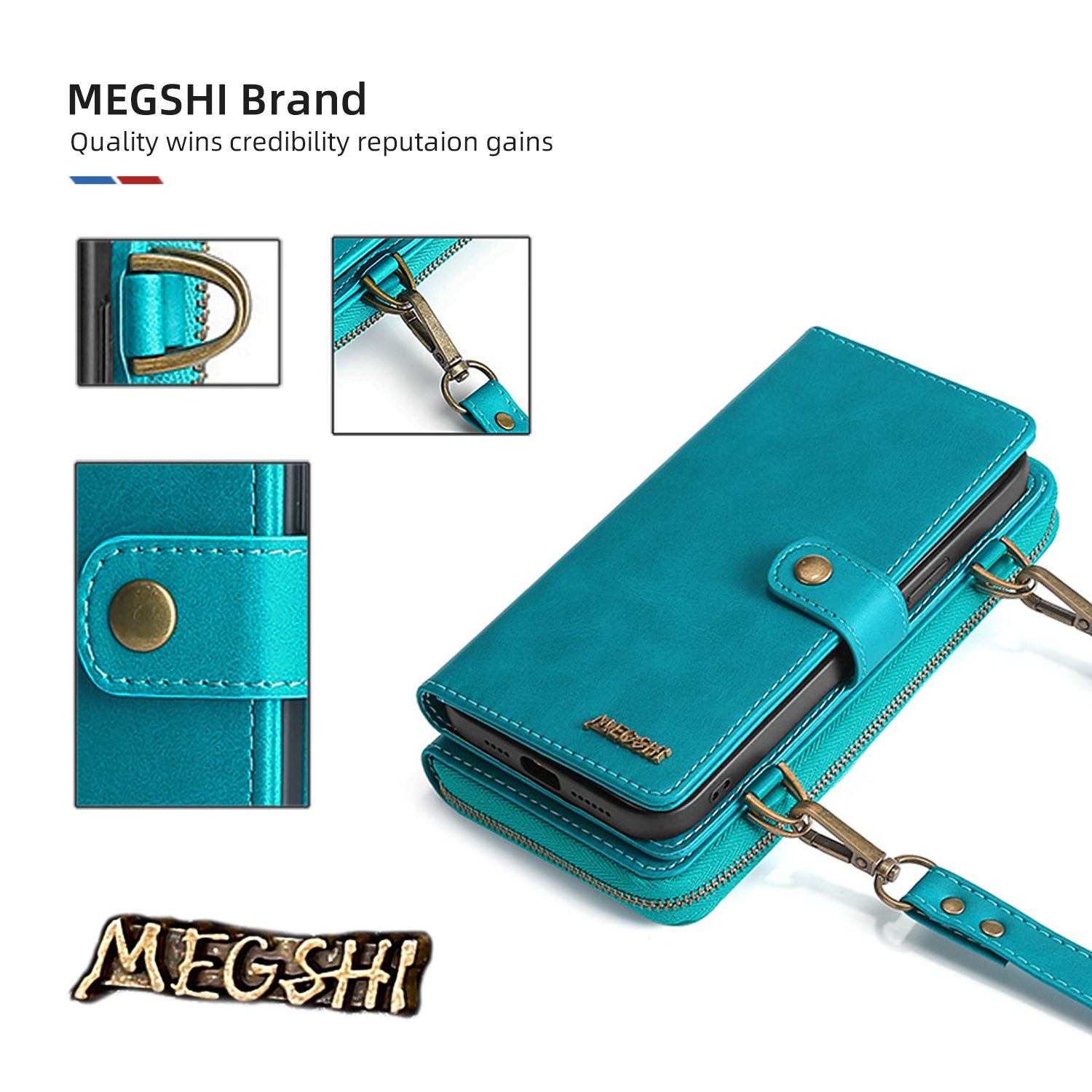 MEGSHI 020 Series Scratch-resistant Magnetic Detachable Design Shockproof PU Leather TPU Wallet Cover Shoulder Bag for Samsung Galaxy S20 FE 2022/S20 FE/S20 FE 5G/S20 Lite - Blue