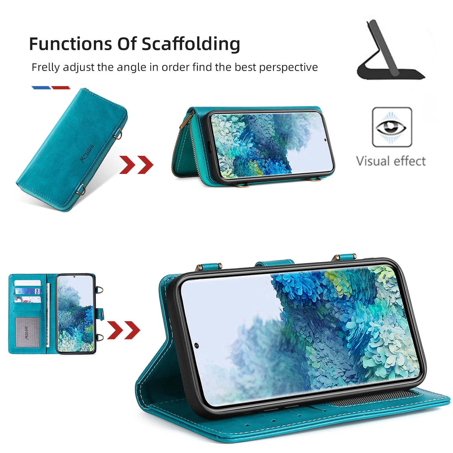 MEGSHI 020 Series Scratch-resistant Magnetic Detachable Design Shockproof PU Leather TPU Wallet Cover Shoulder Bag for Samsung Galaxy S20 FE 2022/S20 FE/S20 FE 5G/S20 Lite - Blue