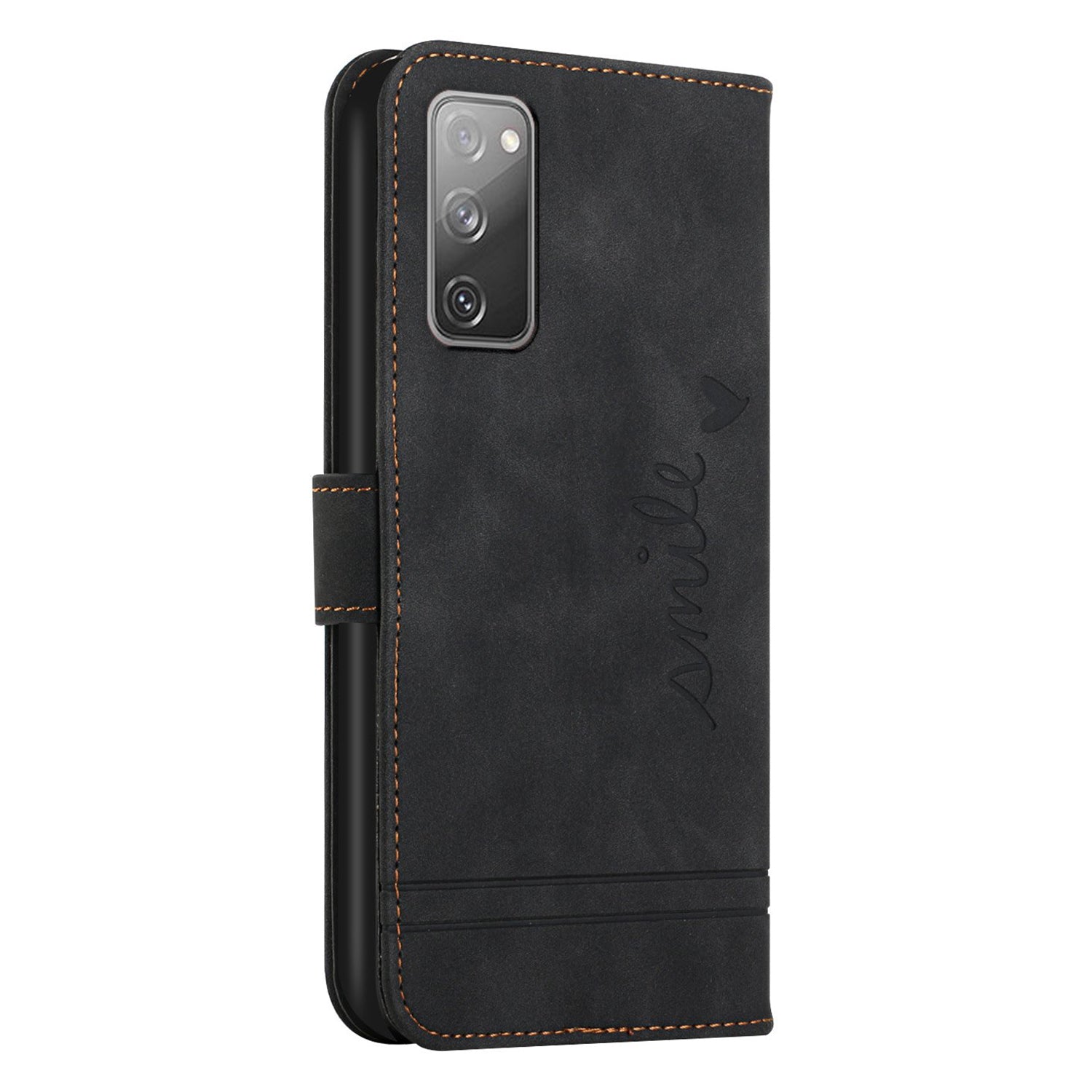 003 Series Imprinted Heart Shape Pattern Skin-touch PU Leather Stand Wallet Flip Cover with Strap for Samsung Galaxy S20 FE 2022/S20 FE/S20 FE 5G/S20 Lite - Black