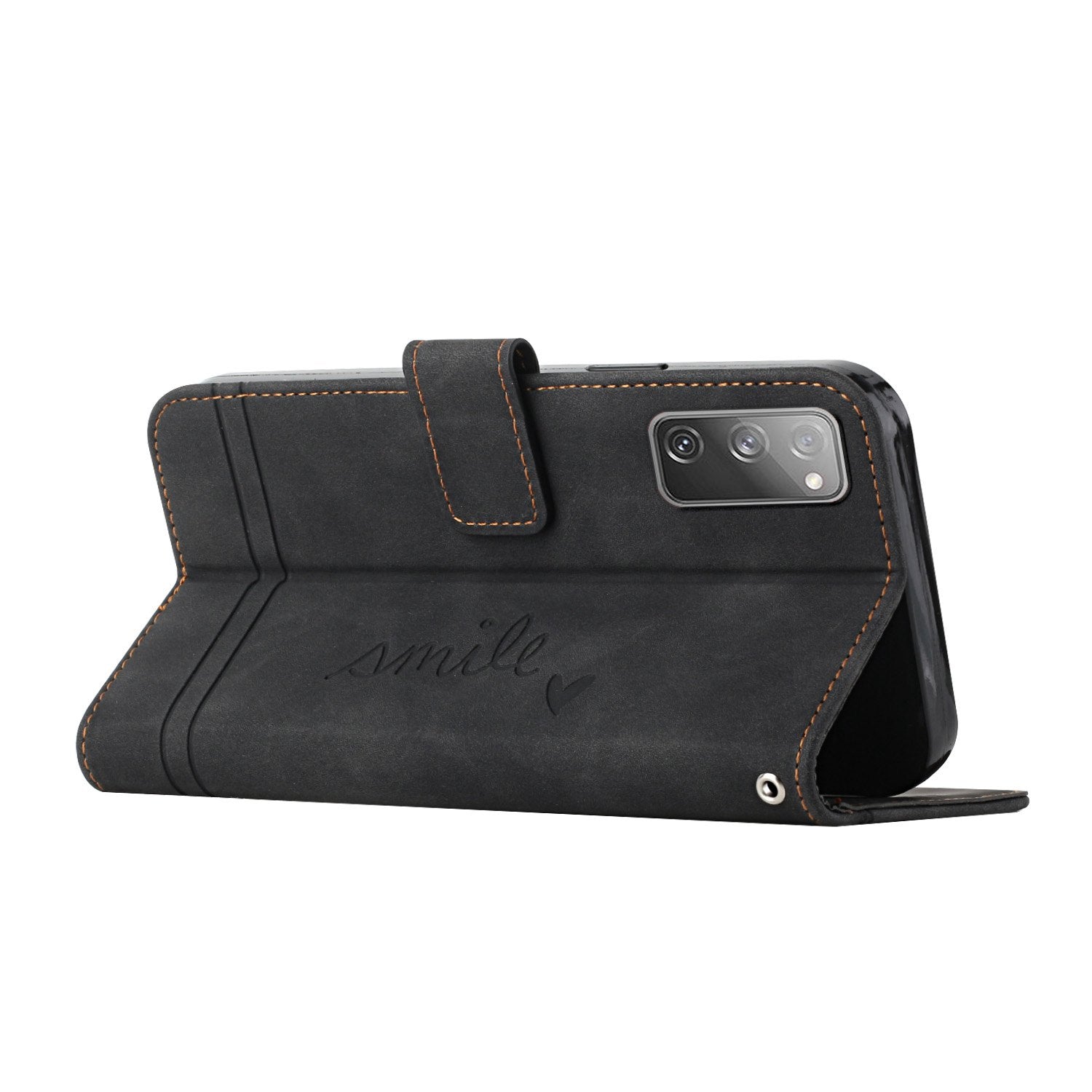 003 Series Imprinted Heart Shape Pattern Skin-touch PU Leather Stand Wallet Flip Cover with Strap for Samsung Galaxy S20 FE 2022/S20 FE/S20 FE 5G/S20 Lite - Black