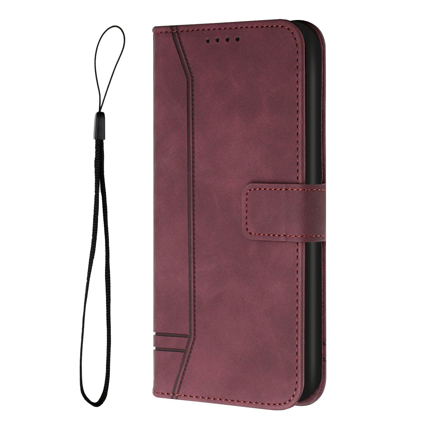 003 Series Imprinted Heart Shape Pattern Skin-touch PU Leather Stand Wallet Flip Cover with Strap for Samsung Galaxy S20 FE 2022/S20 FE/S20 FE 5G/S20 Lite - Wine Red