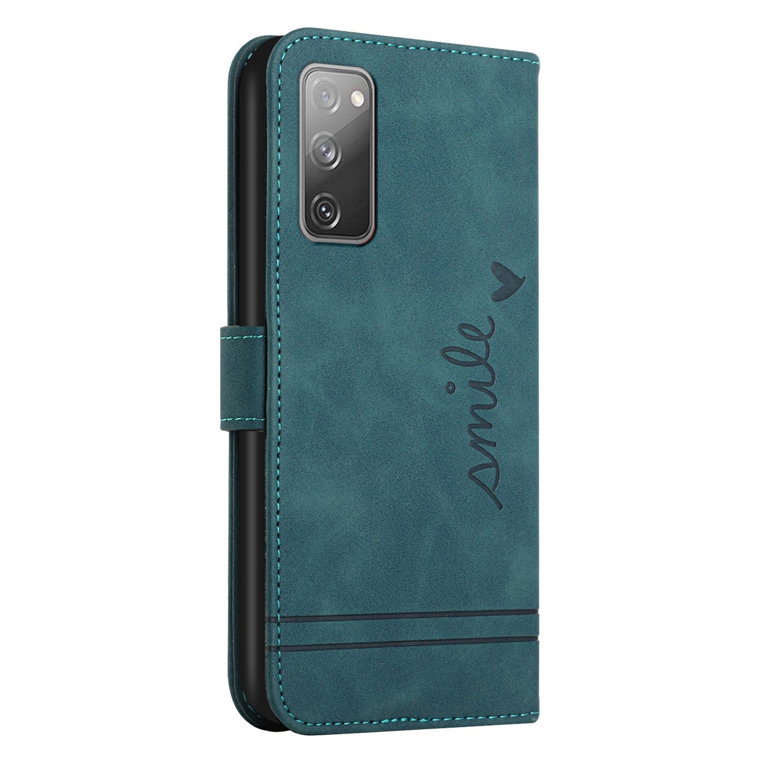 003 Series Imprinted Heart Shape Pattern Skin-touch PU Leather Stand Wallet Flip Cover with Strap for Samsung Galaxy S20 FE 2022/S20 FE/S20 FE 5G/S20 Lite - Green