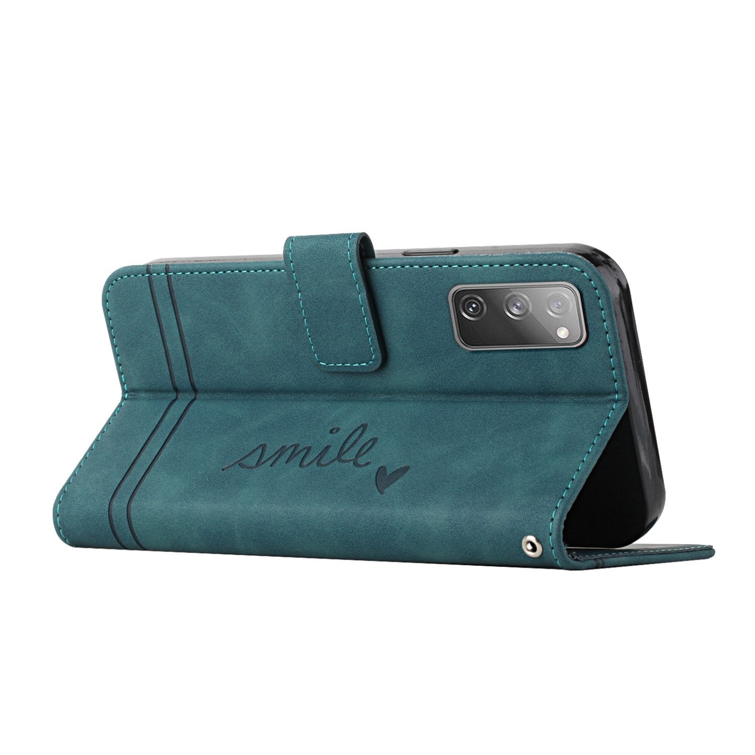 003 Series Imprinted Heart Shape Pattern Skin-touch PU Leather Stand Wallet Flip Cover with Strap for Samsung Galaxy S20 FE 2022/S20 FE/S20 FE 5G/S20 Lite - Green