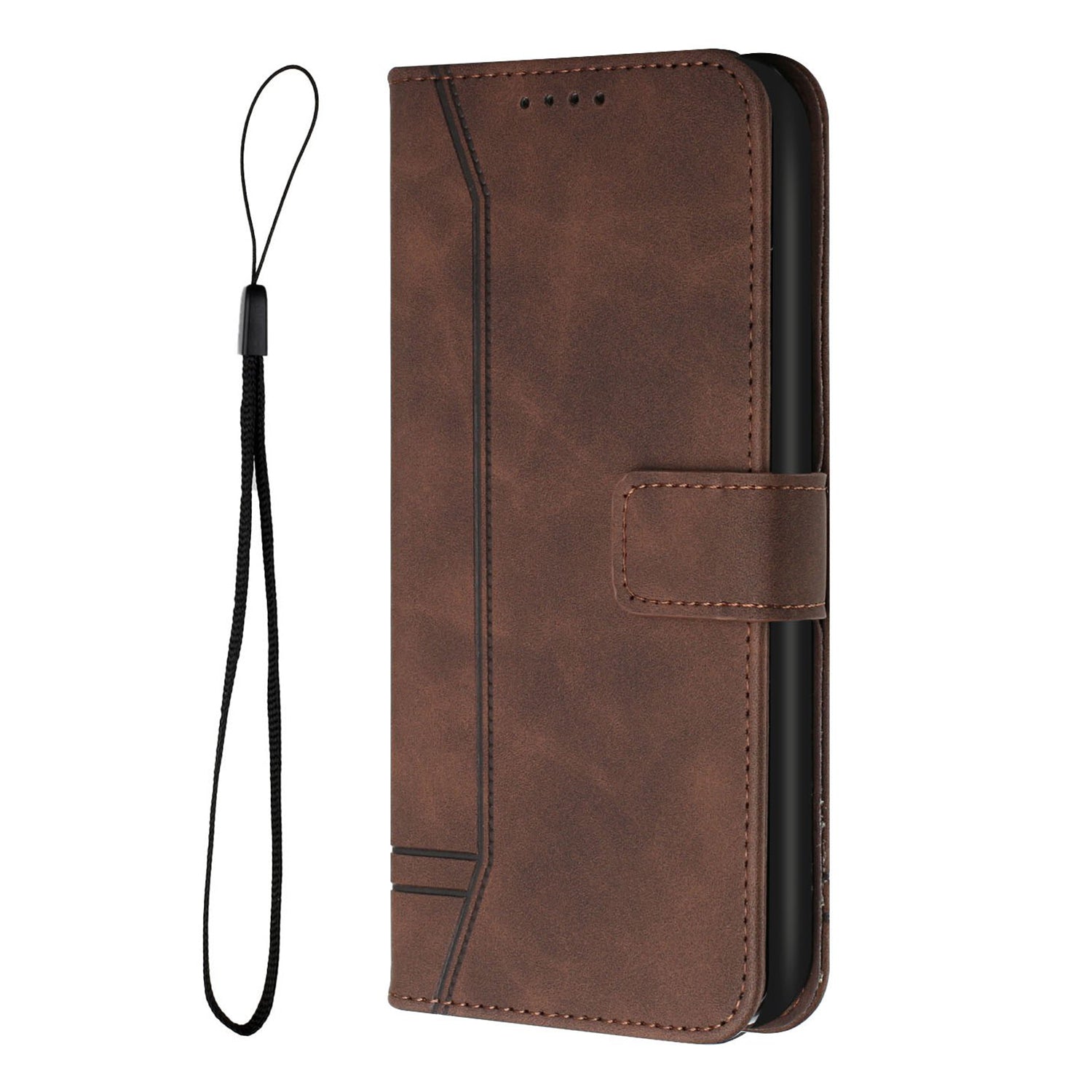 003 Series Imprinting Heart Shape Folio Flip Stand Skin-touch Leather Wallet Protective Case with Strap for Samsung Galaxy S20 Ultra - Brown