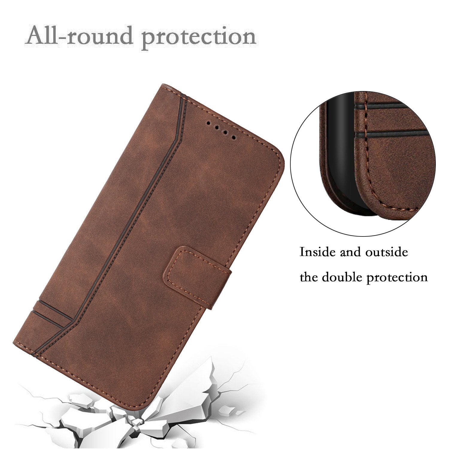 003 Series Imprinting Heart Shape Folio Flip Stand Skin-touch Leather Wallet Protective Case with Strap for Samsung Galaxy S20 Ultra - Brown