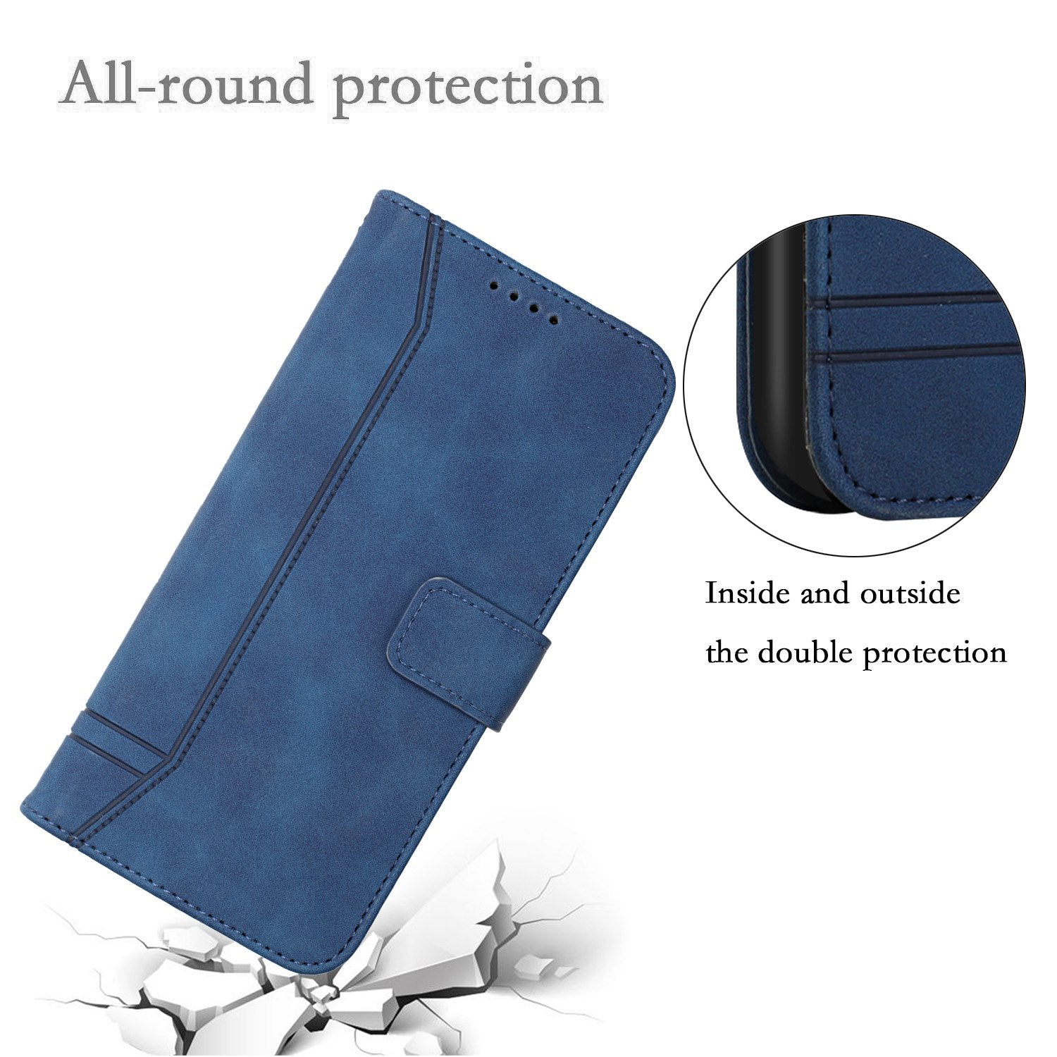 003 Series Heart Shape Imprinted Skin-touch Leather Wallet Stand Magnetic Flip Phone Cover with Strap for Samsung Galaxy S20 Plus 4G / 5G - Blue