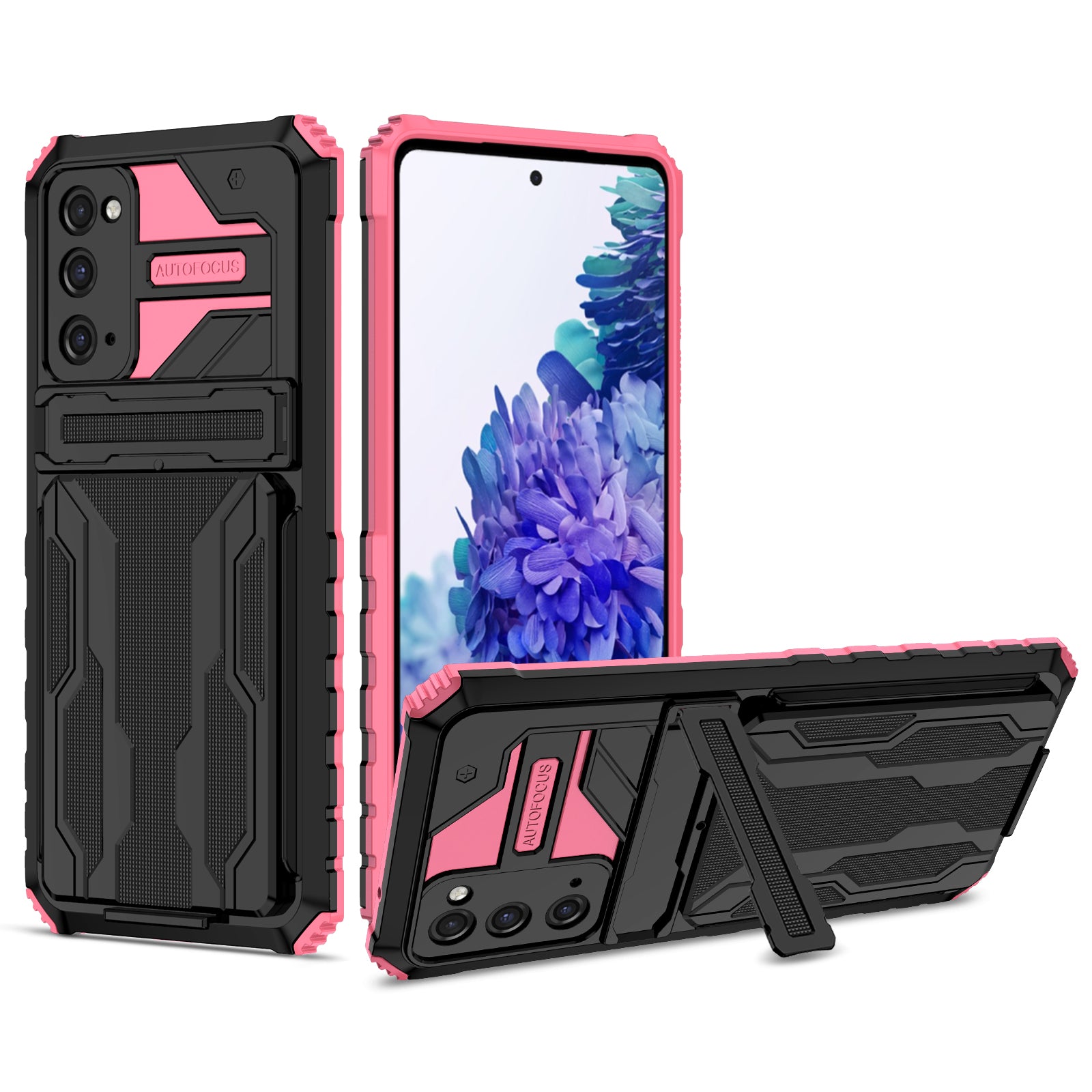 Detachable Card Slot Design PC + TPU Phone Hybrid Case Shell with Kickstand for Samsung Galaxy S20 FE 2022/S20 FE/S20 FE 5G/S20 Lite - Pink