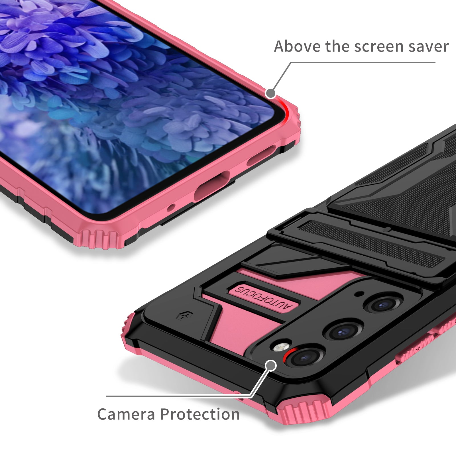 Detachable Card Slot Design PC + TPU Phone Hybrid Case Shell with Kickstand for Samsung Galaxy S20 FE 2022/S20 FE/S20 FE 5G/S20 Lite - Pink