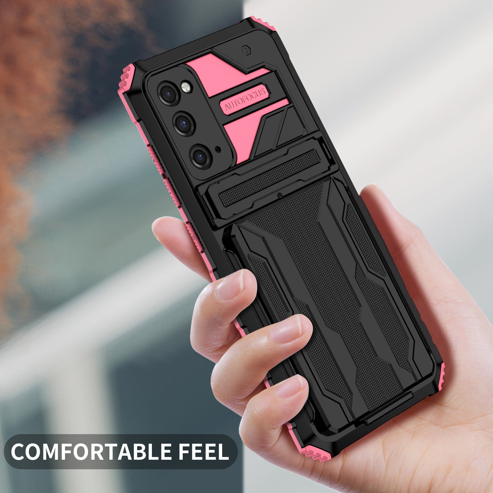 Detachable Card Slot Design PC + TPU Phone Hybrid Case Shell with Kickstand for Samsung Galaxy S20 FE 2022/S20 FE/S20 FE 5G/S20 Lite - Pink