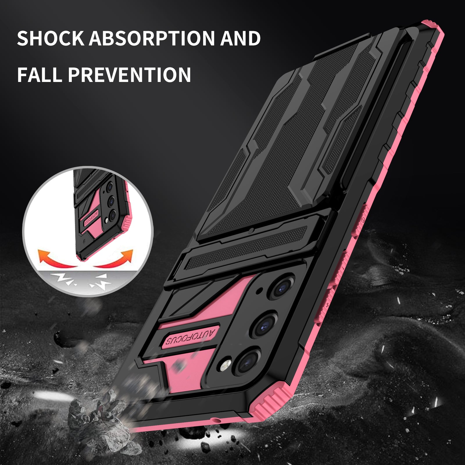 Detachable Card Slot Design PC + TPU Phone Hybrid Case Shell with Kickstand for Samsung Galaxy S20 FE 2022/S20 FE/S20 FE 5G/S20 Lite - Pink