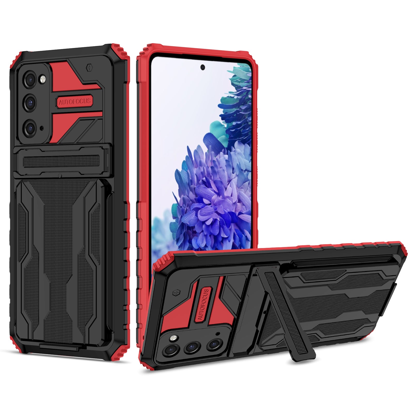 Detachable Card Slot Design PC + TPU Phone Hybrid Case Shell with Kickstand for Samsung Galaxy S20 FE 2022/S20 FE/S20 FE 5G/S20 Lite - Red