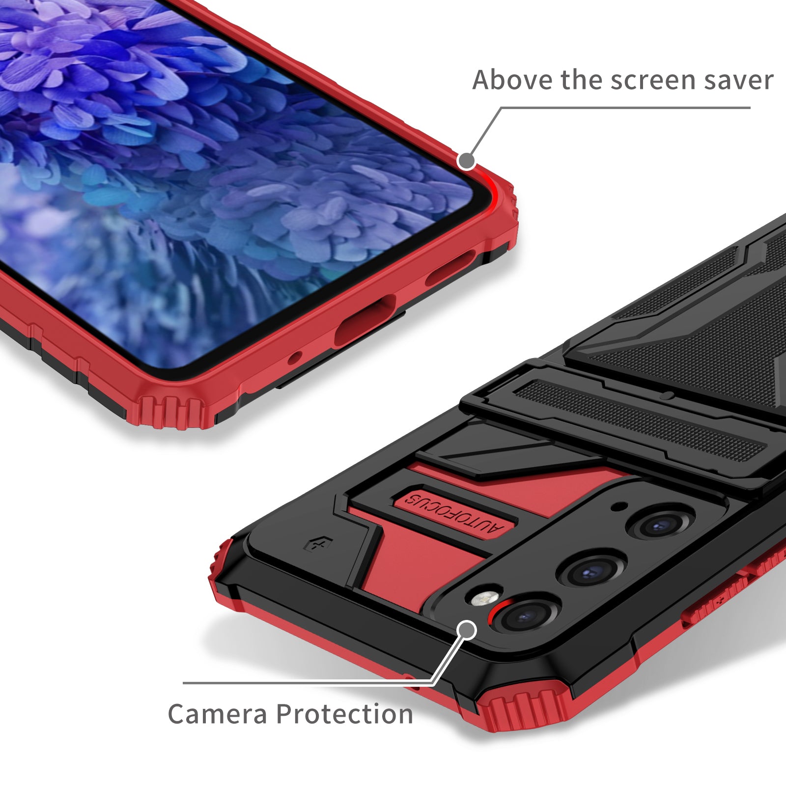 Detachable Card Slot Design PC + TPU Phone Hybrid Case Shell with Kickstand for Samsung Galaxy S20 FE 2022/S20 FE/S20 FE 5G/S20 Lite - Red