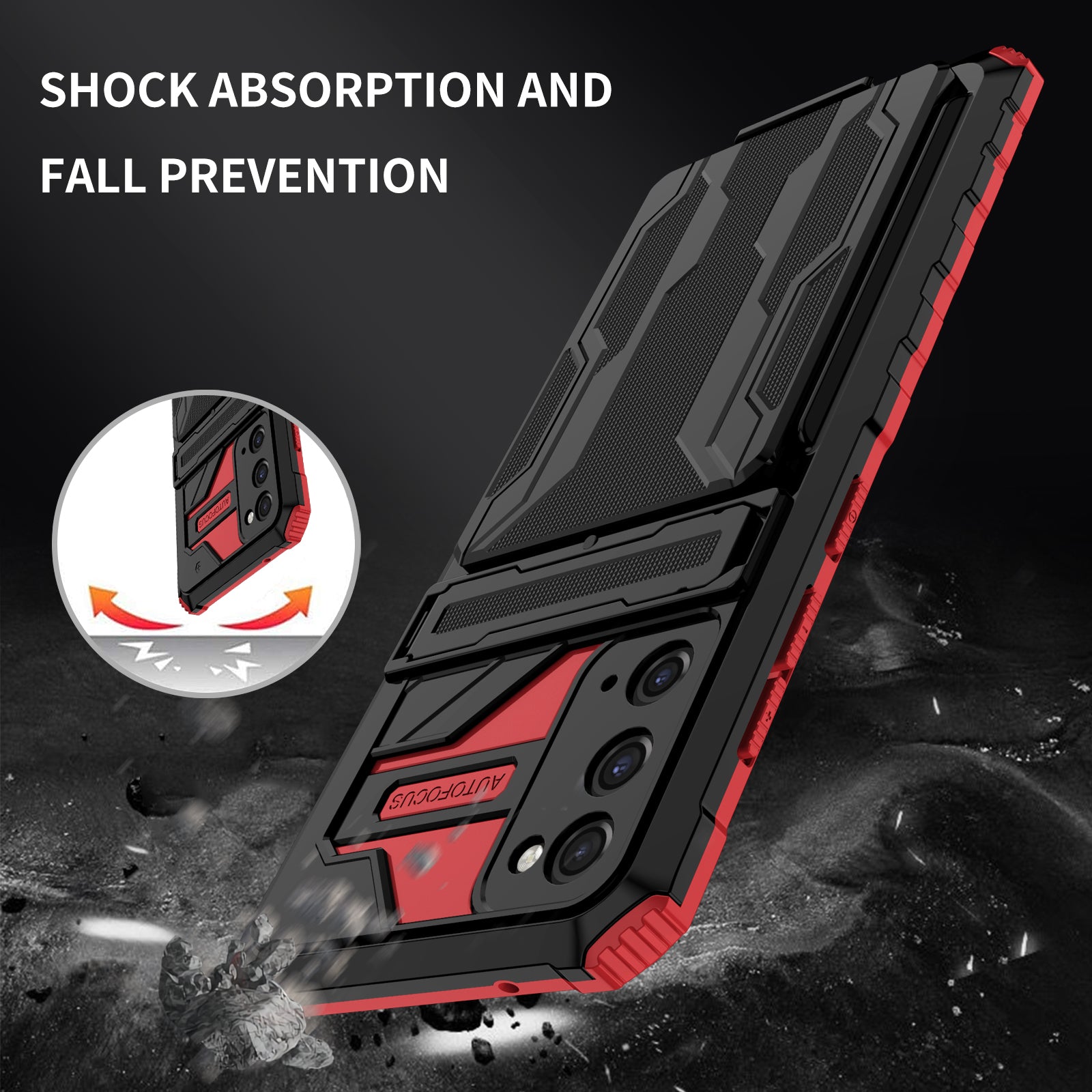 Detachable Card Slot Design PC + TPU Phone Hybrid Case Shell with Kickstand for Samsung Galaxy S20 FE 2022/S20 FE/S20 FE 5G/S20 Lite - Red