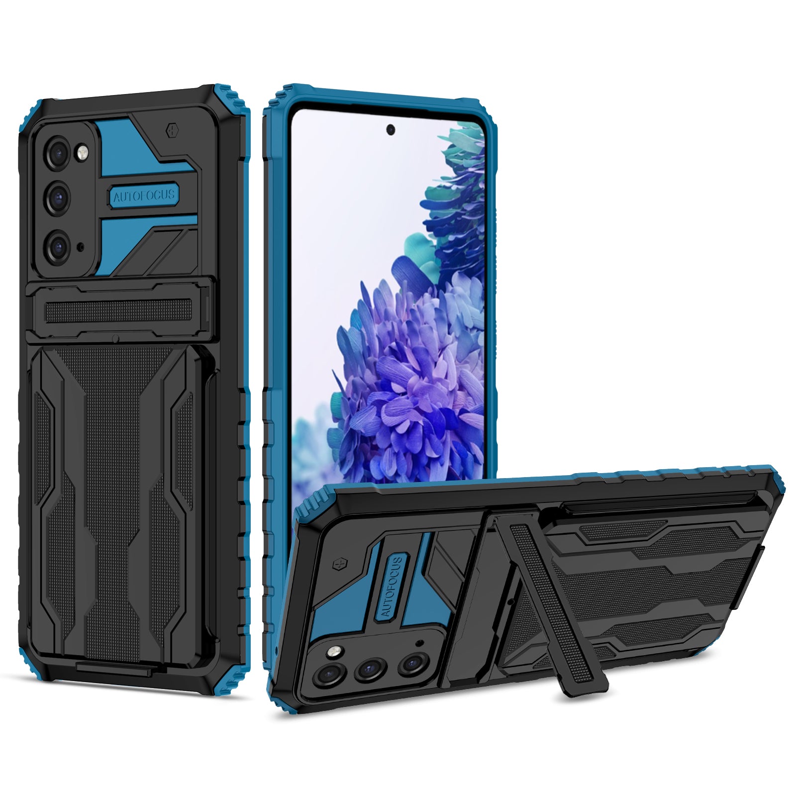 Detachable Card Slot Design PC + TPU Phone Hybrid Case Shell with Kickstand for Samsung Galaxy S20 FE 2022/S20 FE/S20 FE 5G/S20 Lite - Blue