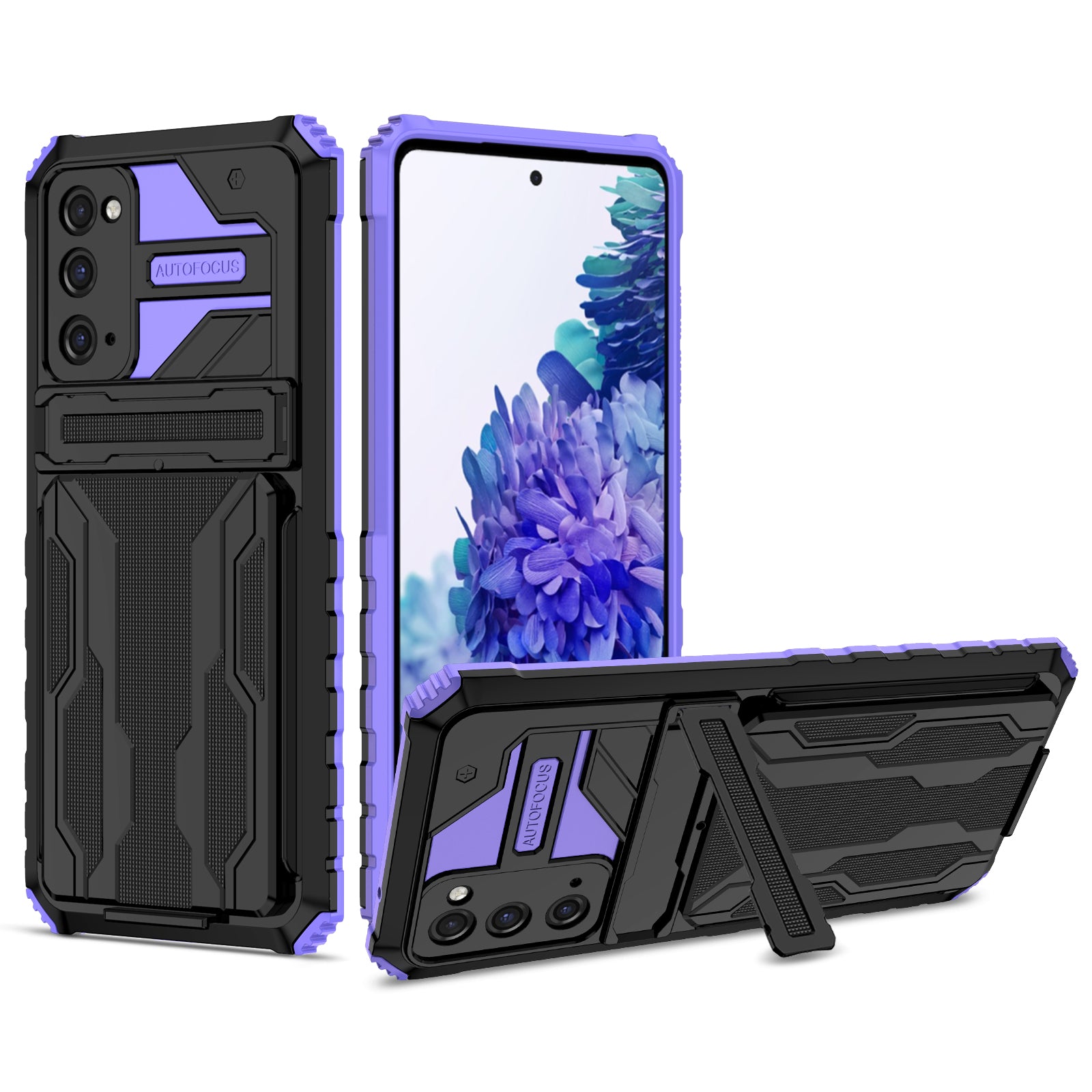 Detachable Card Slot Design PC + TPU Phone Hybrid Case Shell with Kickstand for Samsung Galaxy S20 FE 2022/S20 FE/S20 FE 5G/S20 Lite - Purple