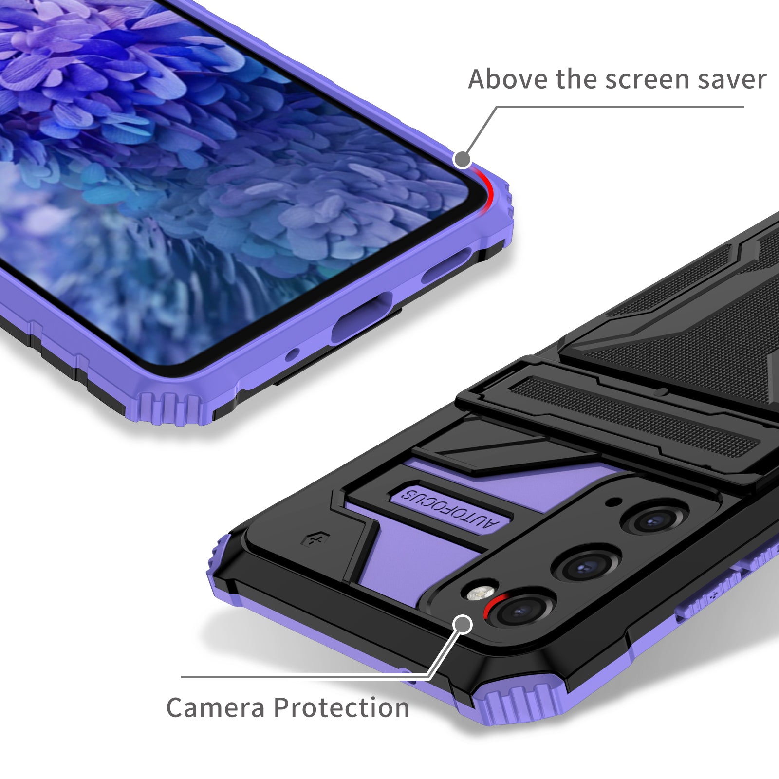 Detachable Card Slot Design PC + TPU Phone Hybrid Case Shell with Kickstand for Samsung Galaxy S20 FE 2022/S20 FE/S20 FE 5G/S20 Lite - Purple