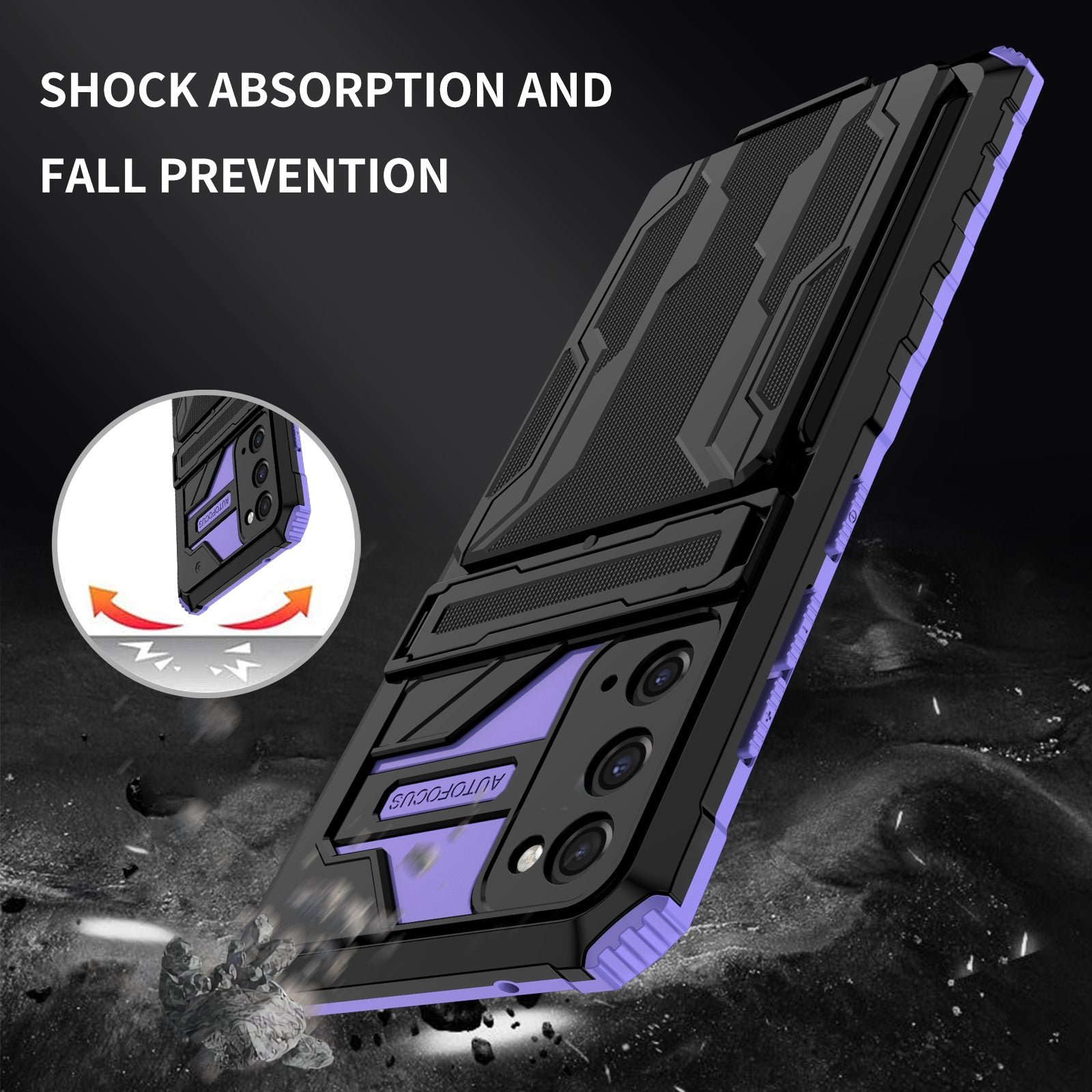 Detachable Card Slot Design PC + TPU Phone Hybrid Case Shell with Kickstand for Samsung Galaxy S20 FE 2022/S20 FE/S20 FE 5G/S20 Lite - Purple