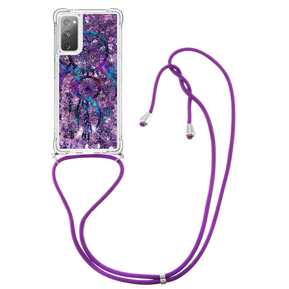 Sparkle Quicksand Series Soft TPU Pattern Printing Protective Back Case with Lanyard for Samsung Galaxy S20 FE 2022/S20 FE/S20 FE 5G/S20 Lite - Wind Chimes