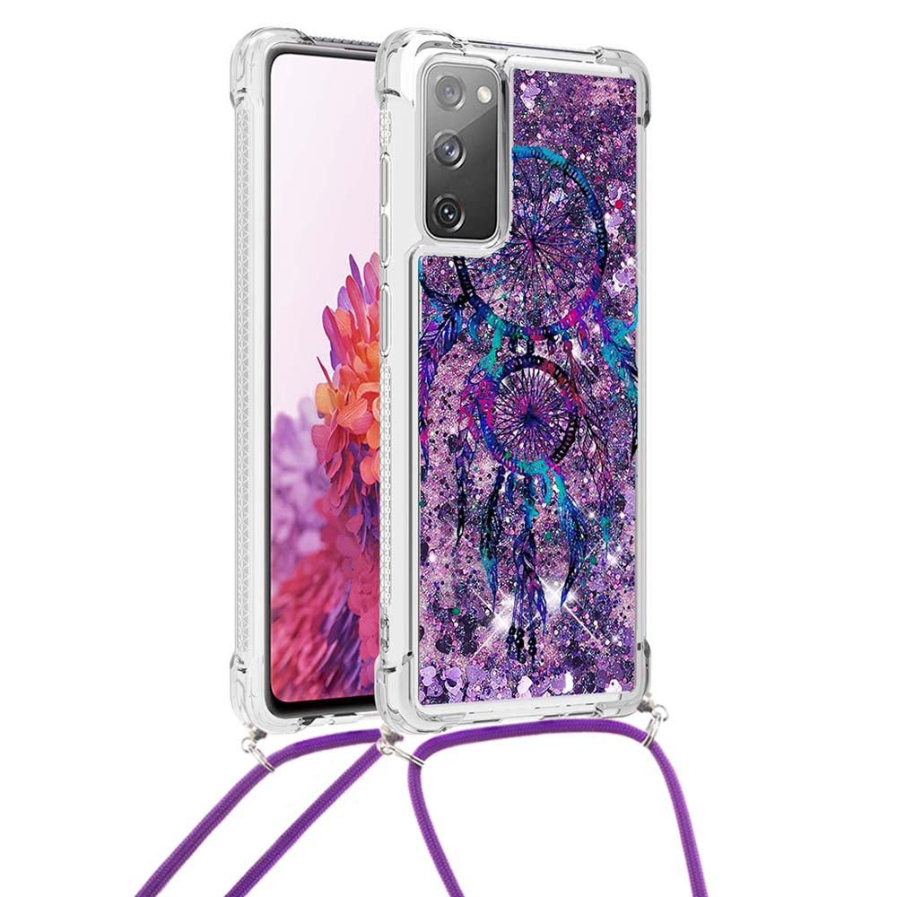 Sparkle Quicksand Series Soft TPU Pattern Printing Protective Back Case with Lanyard for Samsung Galaxy S20 FE 2022/S20 FE/S20 FE 5G/S20 Lite - Wind Chimes