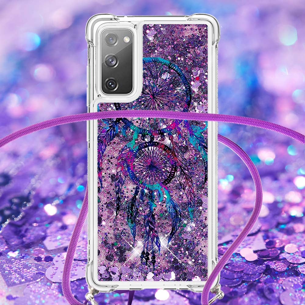 Sparkle Quicksand Series Soft TPU Pattern Printing Protective Back Case with Lanyard for Samsung Galaxy S20 FE 2022/S20 FE/S20 FE 5G/S20 Lite - Wind Chimes