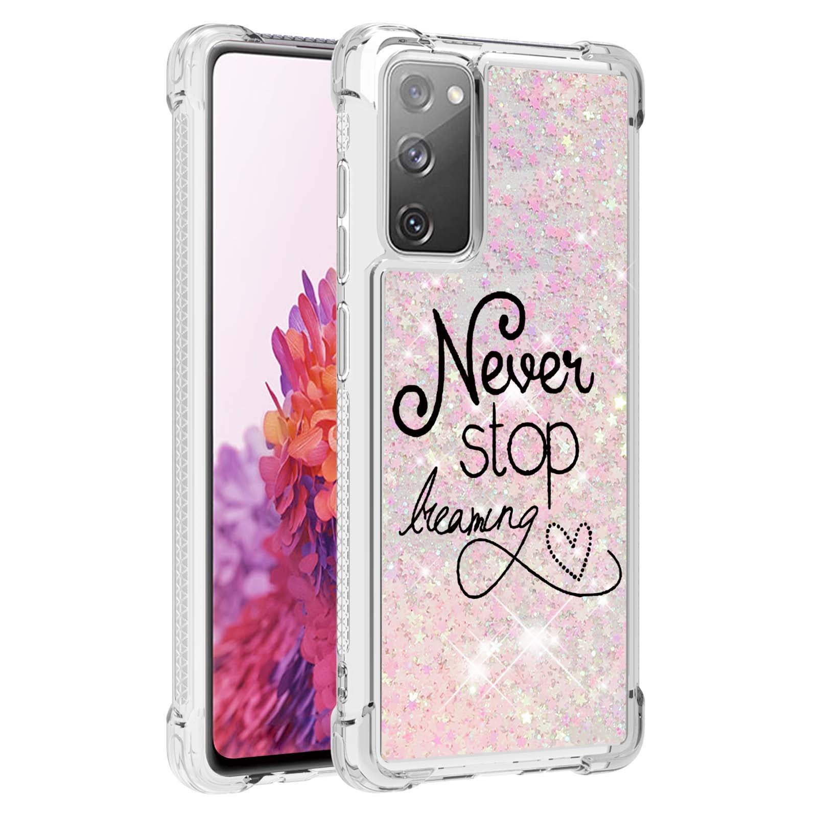 Quicksand Moving Bling Glitter Pattern Printing Clear Soft TPU Phone Case for Samsung Galaxy S20 FE 2022/S20 FE/S20 FE 5G/S20 Lite - Never Stop Dreaming