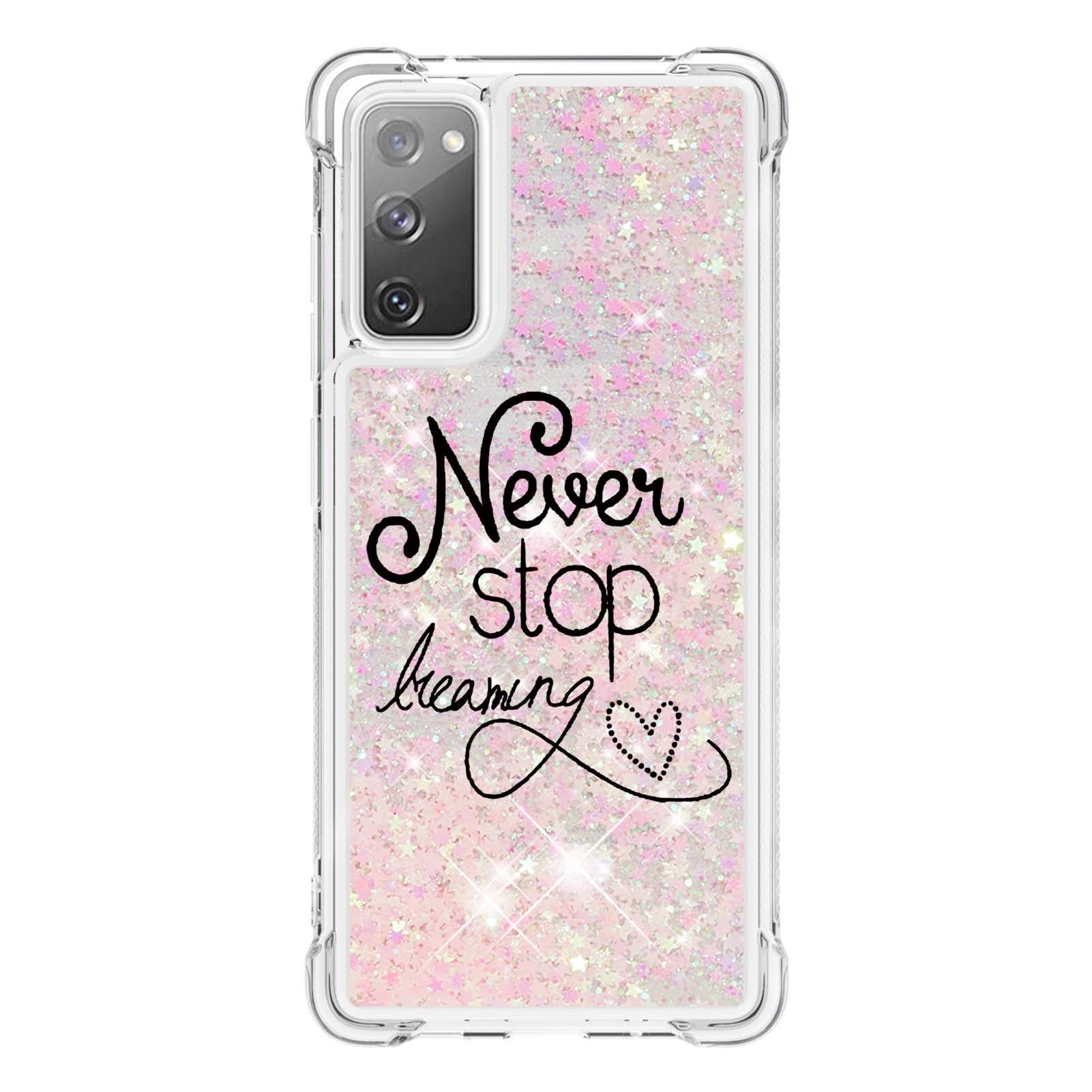 Quicksand Moving Bling Glitter Pattern Printing Clear Soft TPU Phone Case for Samsung Galaxy S20 FE 2022/S20 FE/S20 FE 5G/S20 Lite - Never Stop Dreaming