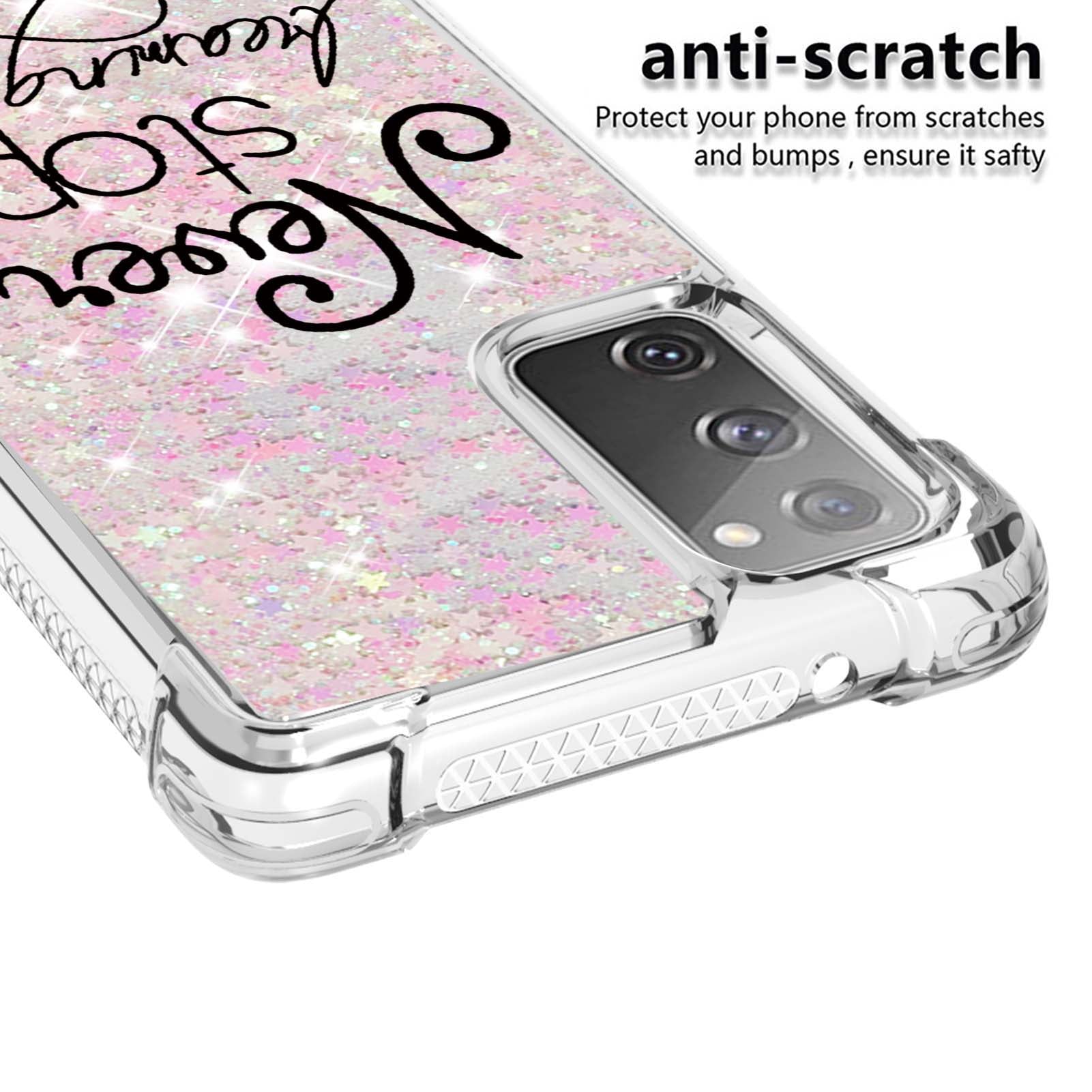 Quicksand Moving Bling Glitter Pattern Printing Clear Soft TPU Phone Case for Samsung Galaxy S20 FE 2022/S20 FE/S20 FE 5G/S20 Lite - Never Stop Dreaming