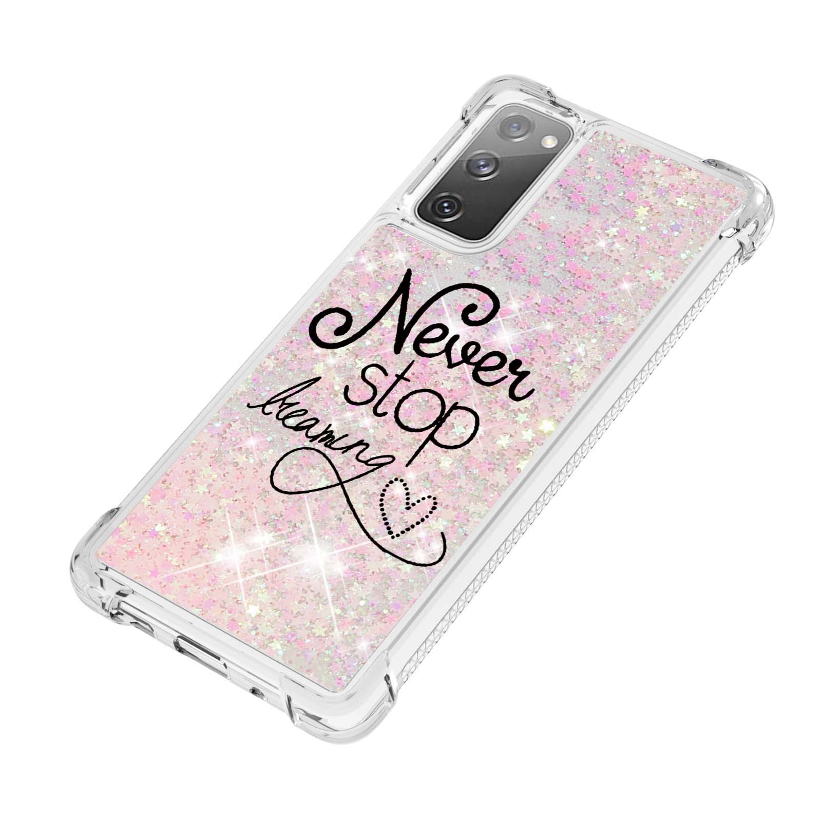 Quicksand Moving Bling Glitter Pattern Printing Clear Soft TPU Phone Case for Samsung Galaxy S20 FE 2022/S20 FE/S20 FE 5G/S20 Lite - Never Stop Dreaming