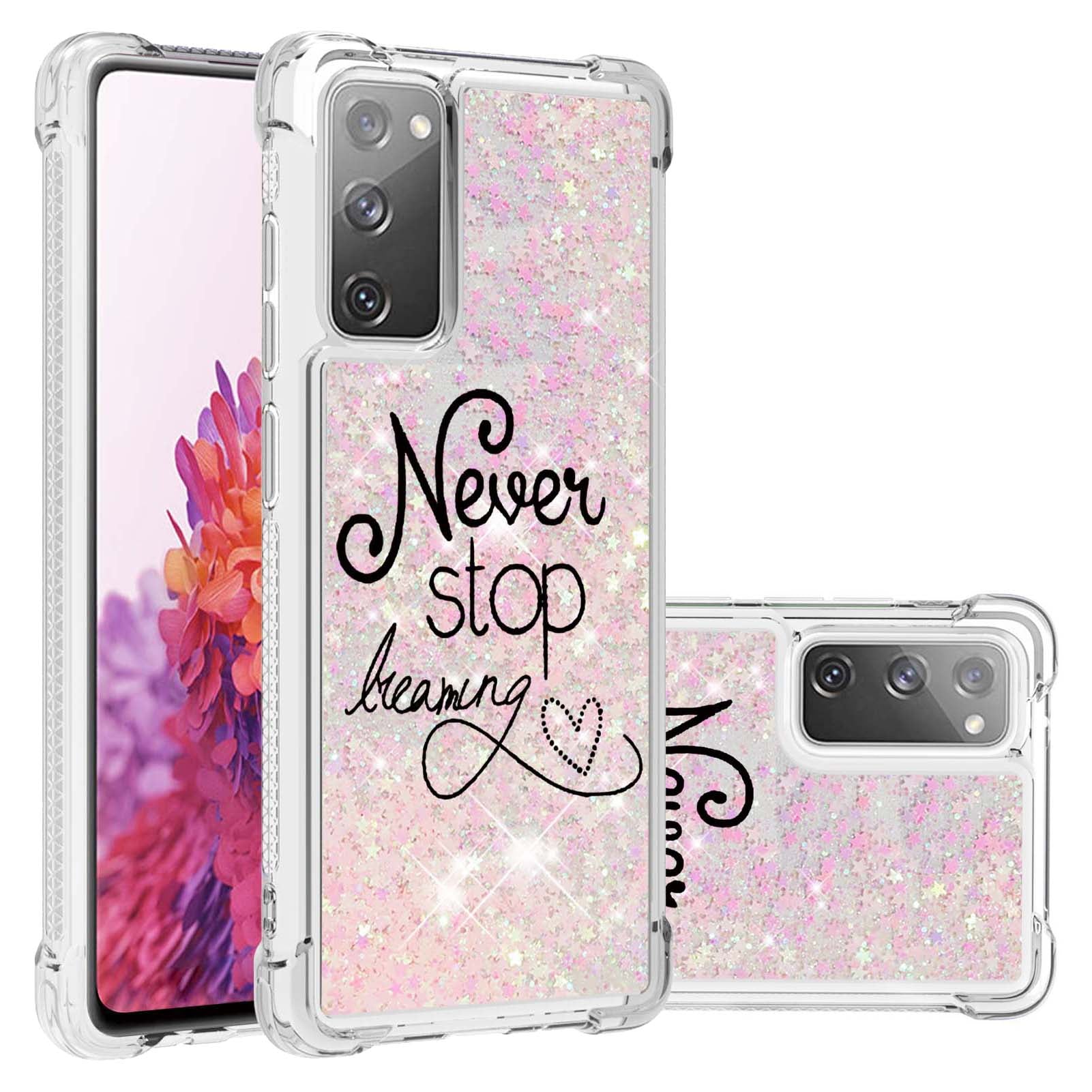 Quicksand Moving Bling Glitter Pattern Printing Clear Soft TPU Phone Case for Samsung Galaxy S20 FE 2022/S20 FE/S20 FE 5G/S20 Lite - Never Stop Dreaming