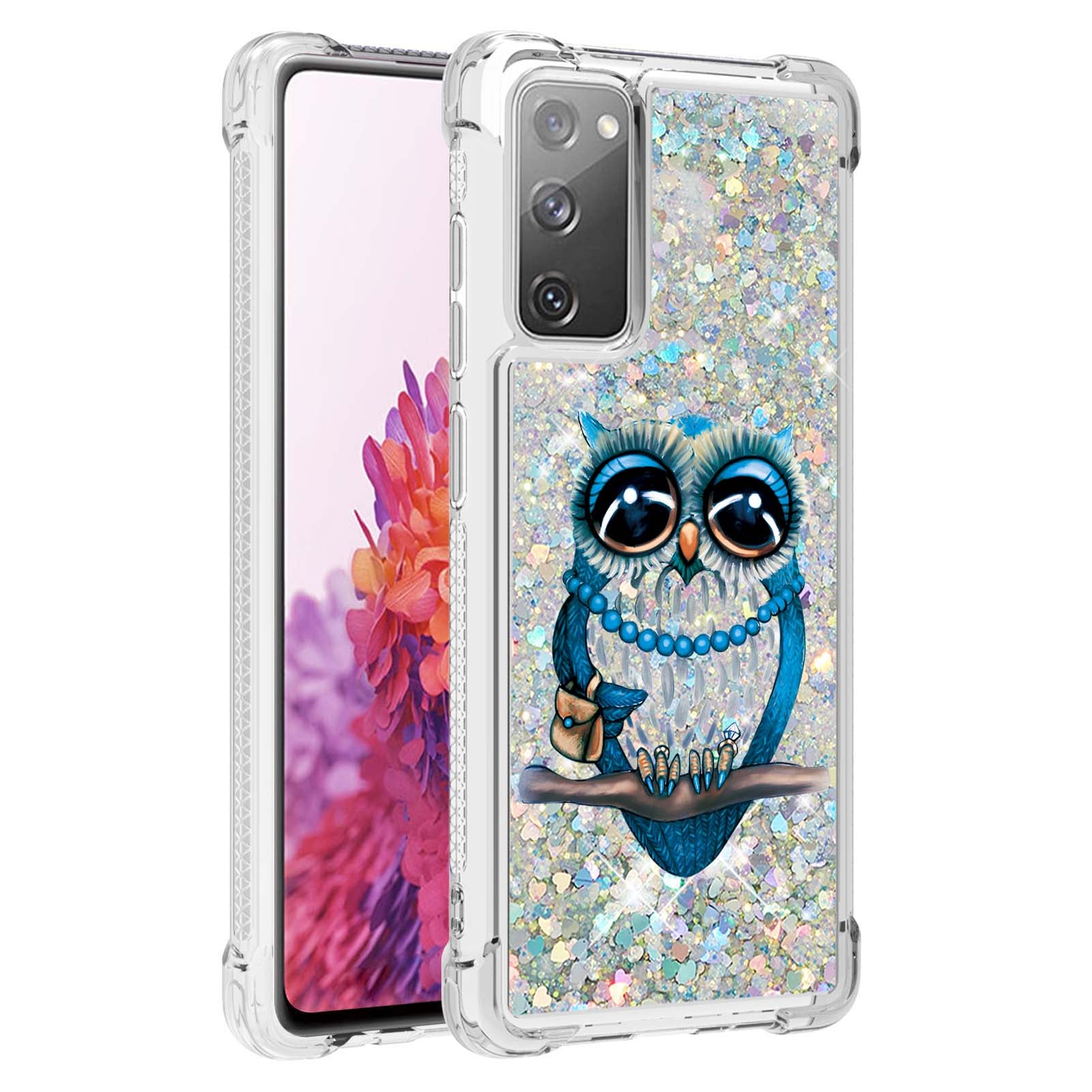 Quicksand Moving Bling Glitter Pattern Printing Clear Soft TPU Phone Case for Samsung Galaxy S20 FE 2022/S20 FE/S20 FE 5G/S20 Lite - Owl