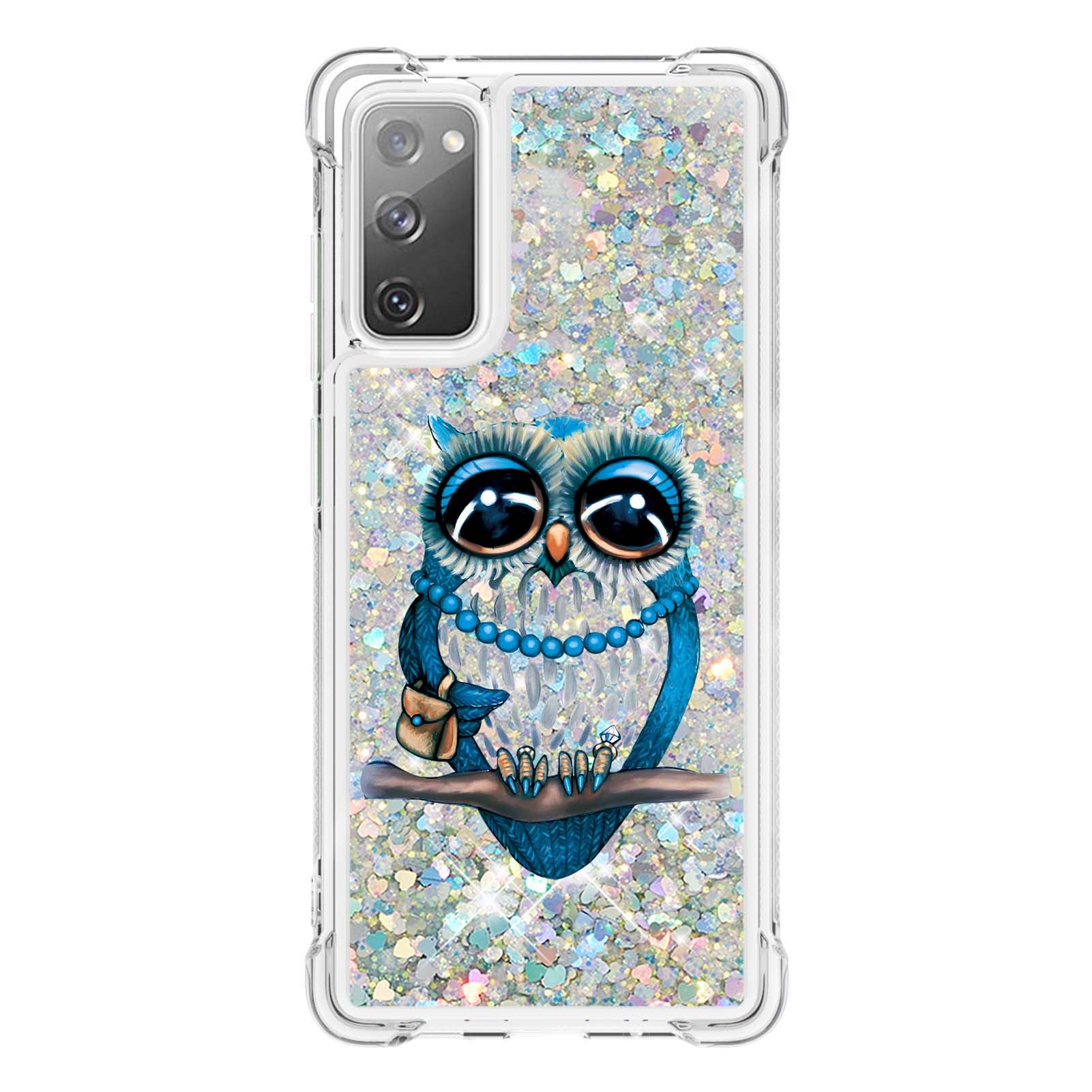 Quicksand Moving Bling Glitter Pattern Printing Clear Soft TPU Phone Case for Samsung Galaxy S20 FE 2022/S20 FE/S20 FE 5G/S20 Lite - Owl