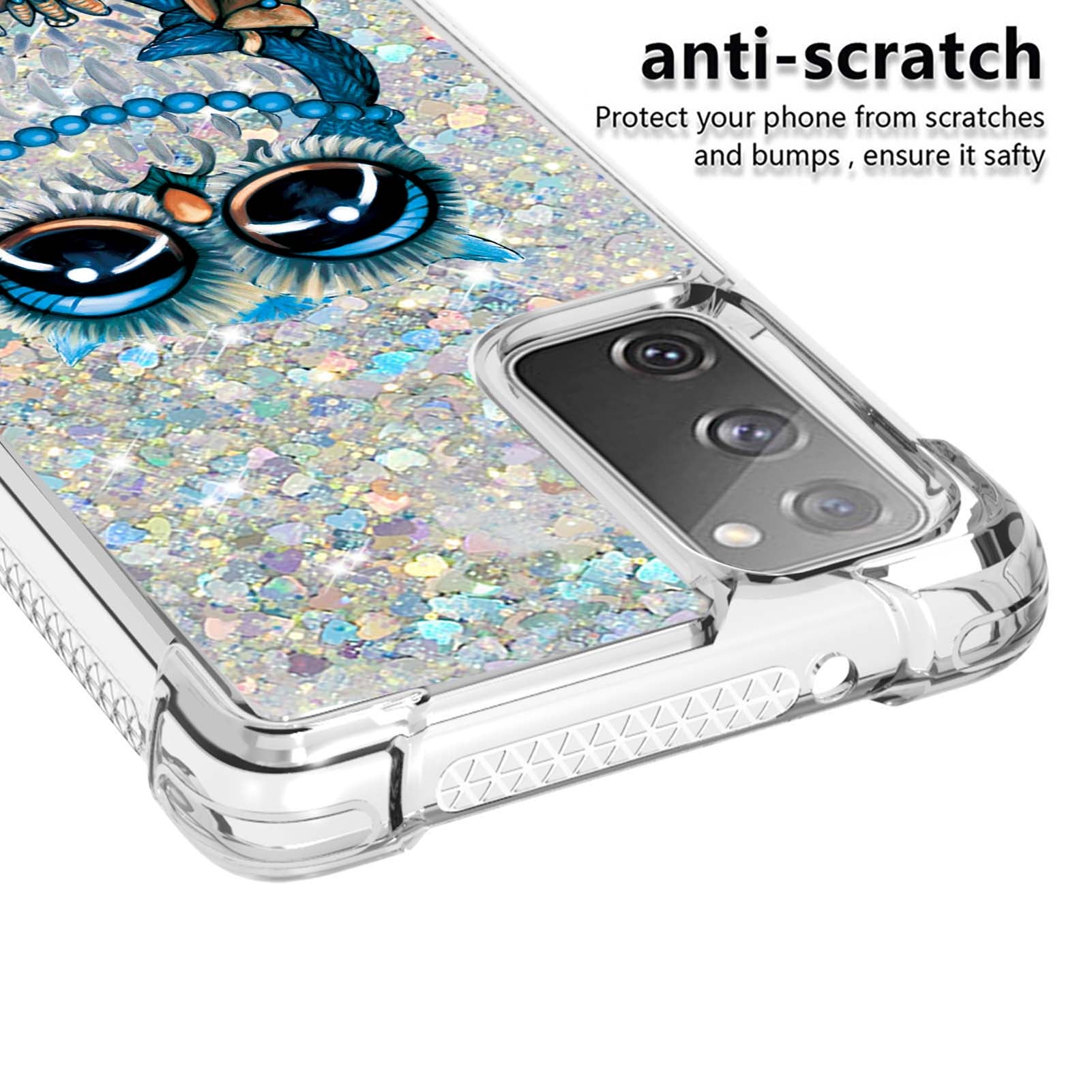 Quicksand Moving Bling Glitter Pattern Printing Clear Soft TPU Phone Case for Samsung Galaxy S20 FE 2022/S20 FE/S20 FE 5G/S20 Lite - Owl