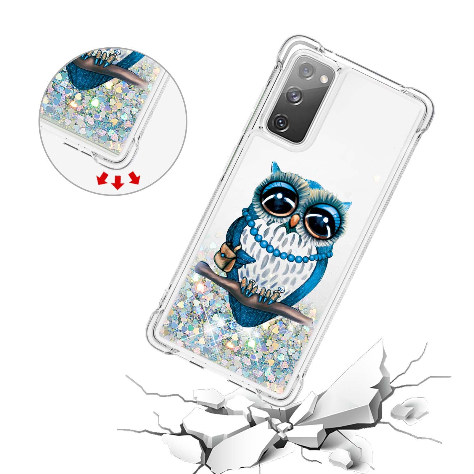 Quicksand Moving Bling Glitter Pattern Printing Clear Soft TPU Phone Case for Samsung Galaxy S20 FE 2022/S20 FE/S20 FE 5G/S20 Lite - Owl