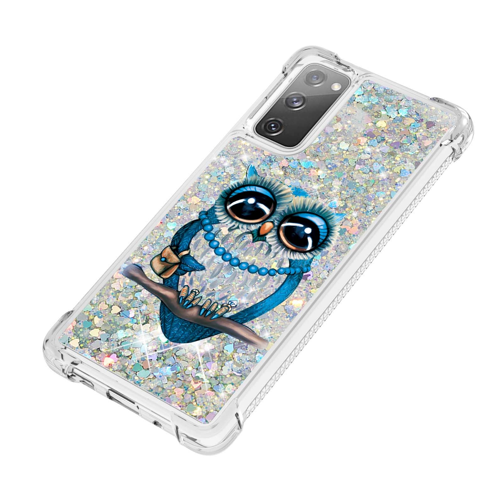 Quicksand Moving Bling Glitter Pattern Printing Clear Soft TPU Phone Case for Samsung Galaxy S20 FE 2022/S20 FE/S20 FE 5G/S20 Lite - Owl