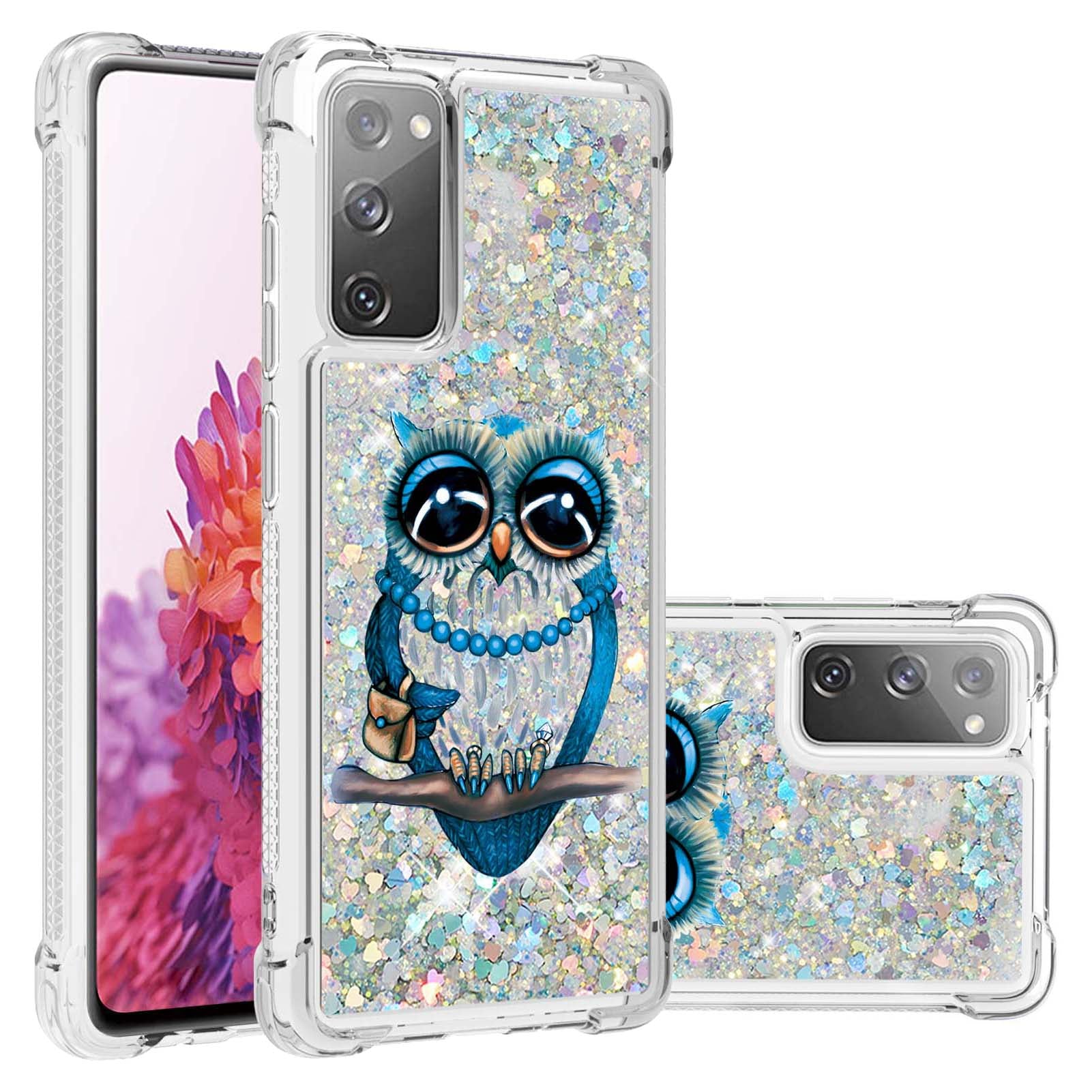 Quicksand Moving Bling Glitter Pattern Printing Clear Soft TPU Phone Case for Samsung Galaxy S20 FE 2022/S20 FE/S20 FE 5G/S20 Lite - Owl