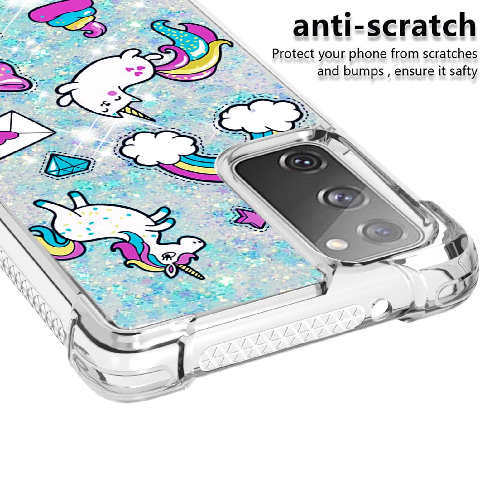 Quicksand Moving Bling Glitter Pattern Printing Clear Soft TPU Phone Case for Samsung Galaxy S20 FE 2022/S20 FE/S20 FE 5G/S20 Lite - Unicorns and Cat