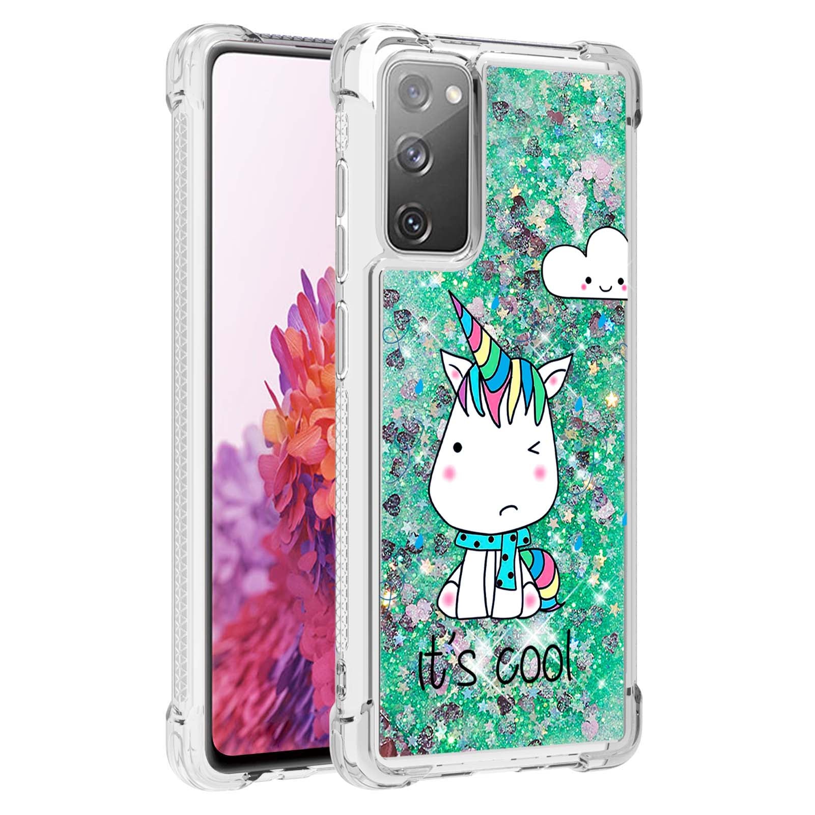 Quicksand Moving Bling Glitter Pattern Printing Clear Soft TPU Phone Case for Samsung Galaxy S20 FE 2022/S20 FE/S20 FE 5G/S20 Lite - Cool Unicorn