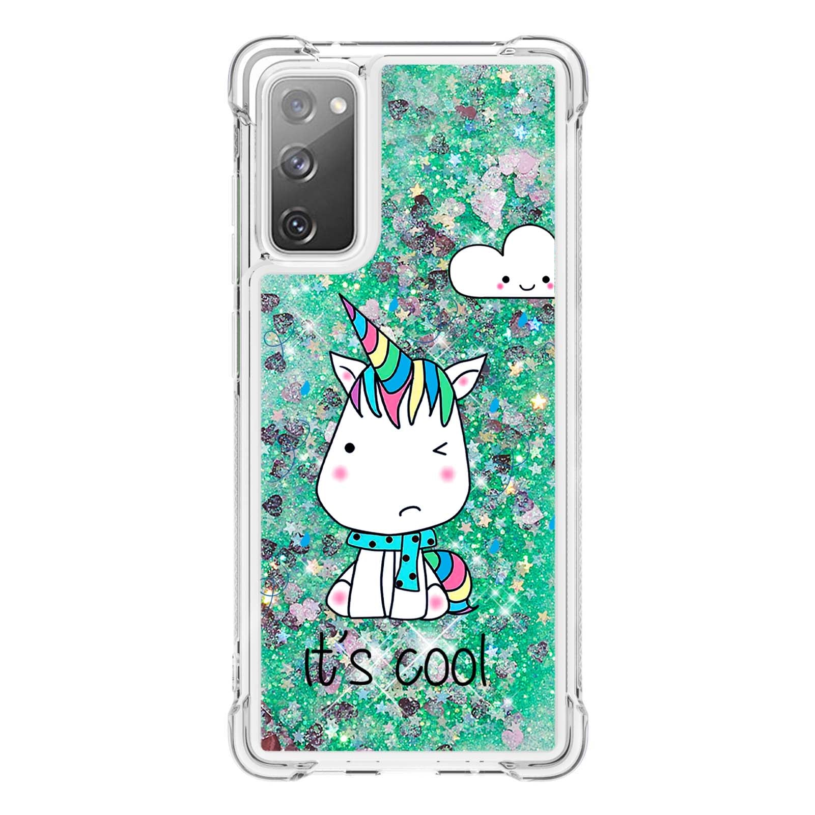 Quicksand Moving Bling Glitter Pattern Printing Clear Soft TPU Phone Case for Samsung Galaxy S20 FE 2022/S20 FE/S20 FE 5G/S20 Lite - Cool Unicorn