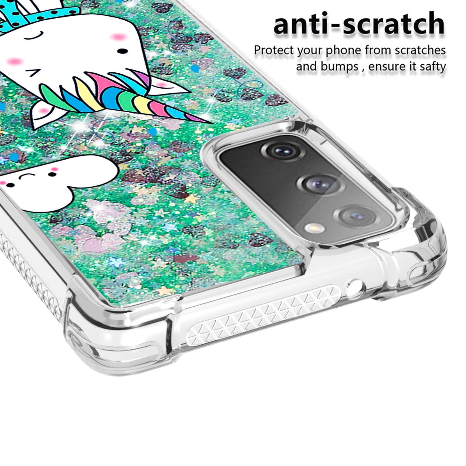 Quicksand Moving Bling Glitter Pattern Printing Clear Soft TPU Phone Case for Samsung Galaxy S20 FE 2022/S20 FE/S20 FE 5G/S20 Lite - Cool Unicorn