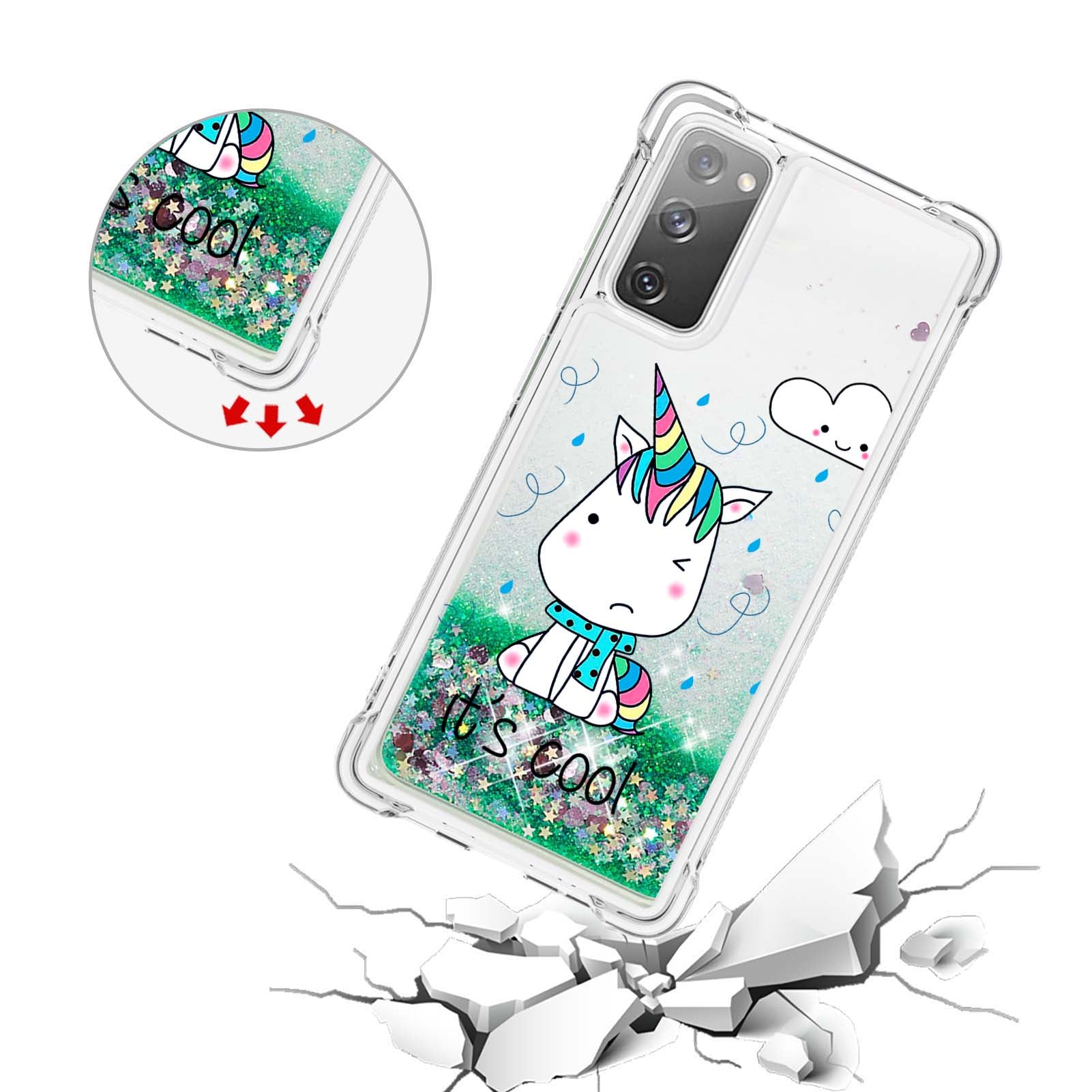 Quicksand Moving Bling Glitter Pattern Printing Clear Soft TPU Phone Case for Samsung Galaxy S20 FE 2022/S20 FE/S20 FE 5G/S20 Lite - Cool Unicorn