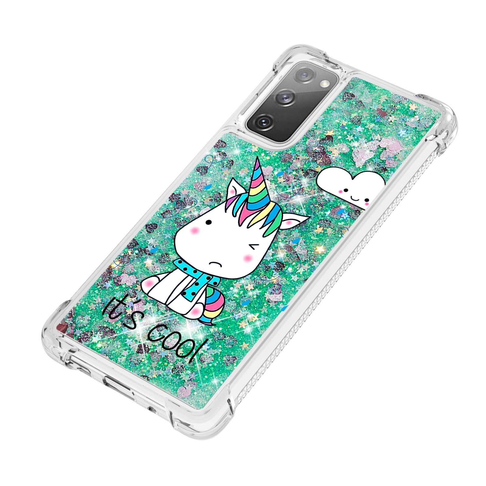 Quicksand Moving Bling Glitter Pattern Printing Clear Soft TPU Phone Case for Samsung Galaxy S20 FE 2022/S20 FE/S20 FE 5G/S20 Lite - Cool Unicorn