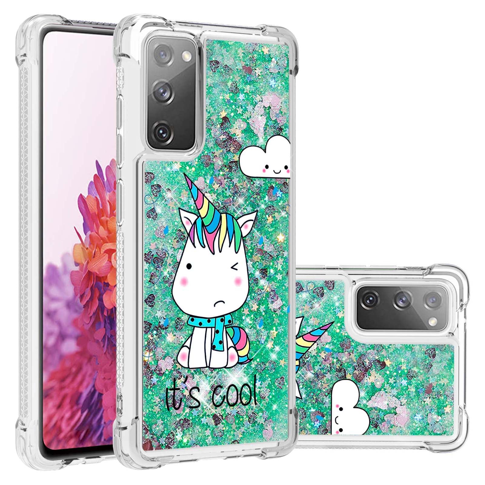 Quicksand Moving Bling Glitter Pattern Printing Clear Soft TPU Phone Case for Samsung Galaxy S20 FE 2022/S20 FE/S20 FE 5G/S20 Lite - Cool Unicorn