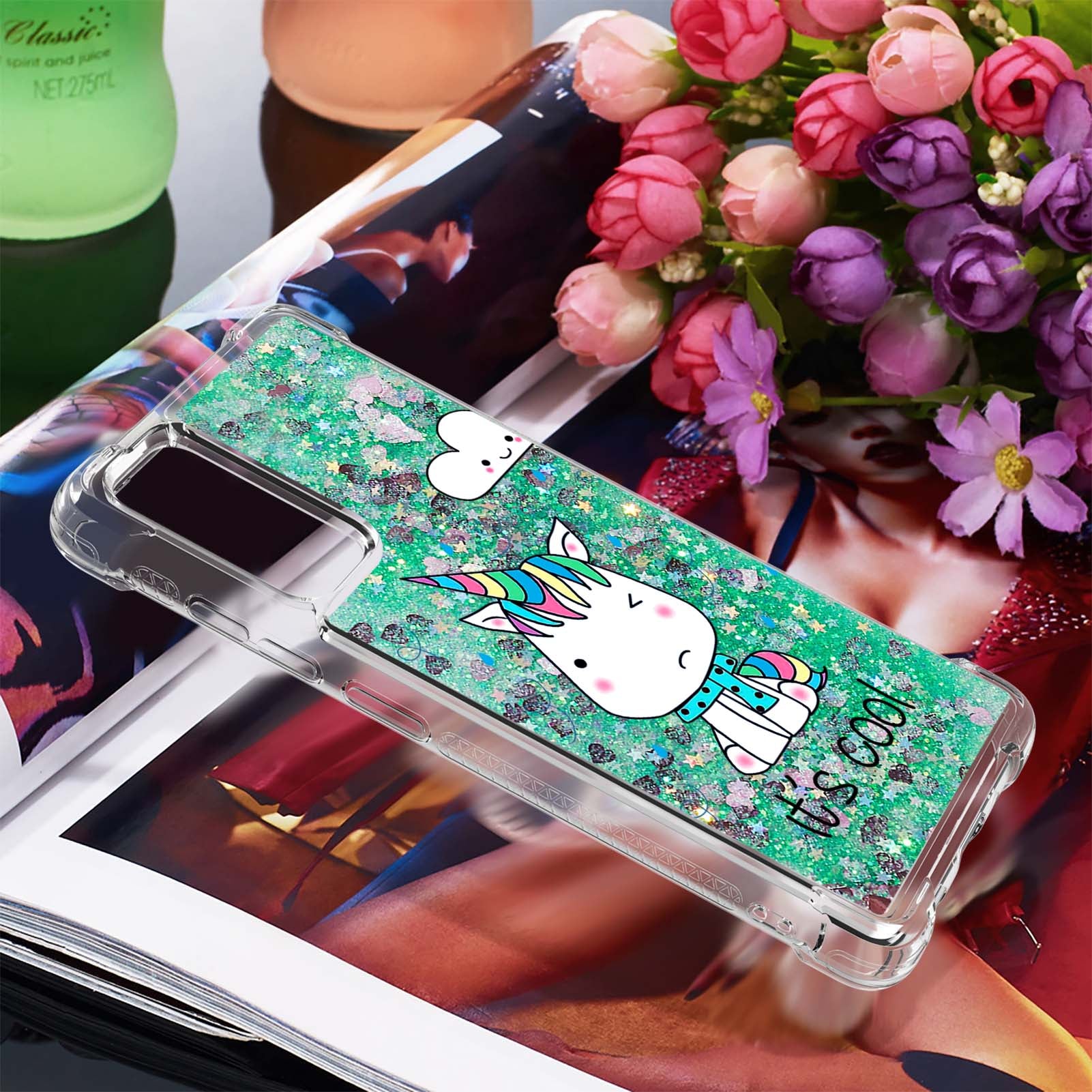 Quicksand Moving Bling Glitter Pattern Printing Clear Soft TPU Phone Case for Samsung Galaxy S20 FE 2022/S20 FE/S20 FE 5G/S20 Lite - Cool Unicorn