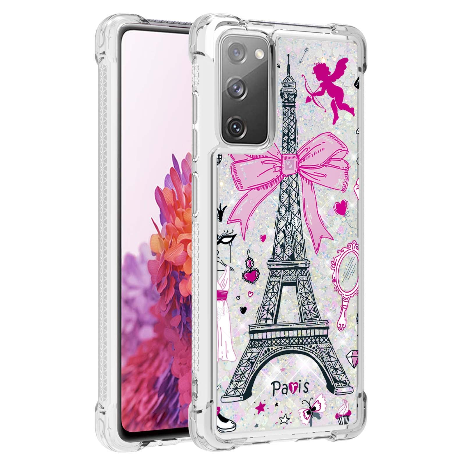 Quicksand Moving Bling Glitter Pattern Printing Clear Soft TPU Phone Case for Samsung Galaxy S20 FE 2022/S20 FE/S20 FE 5G/S20 Lite - Mirror/Tower