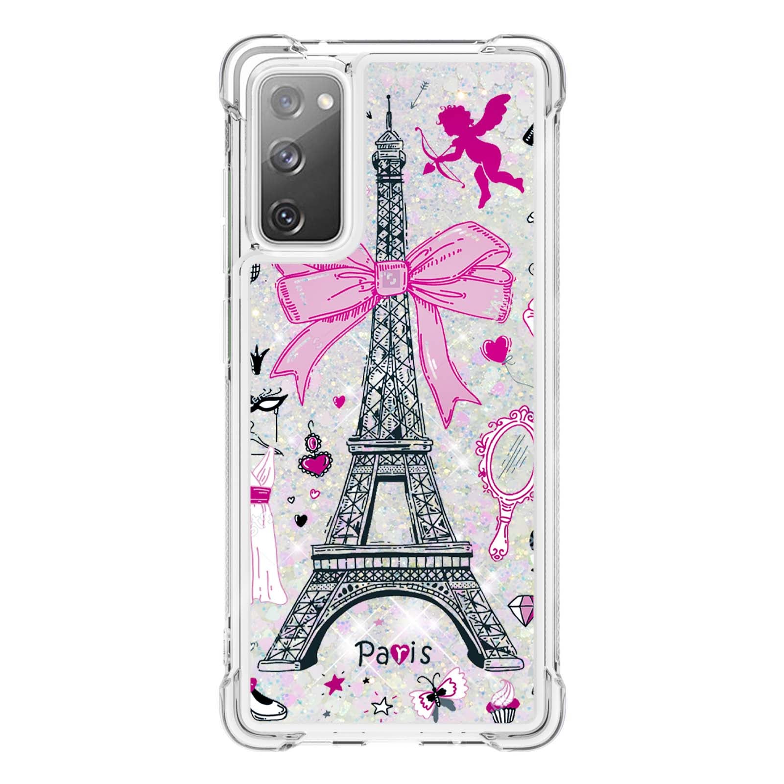 Quicksand Moving Bling Glitter Pattern Printing Clear Soft TPU Phone Case for Samsung Galaxy S20 FE 2022/S20 FE/S20 FE 5G/S20 Lite - Mirror/Tower