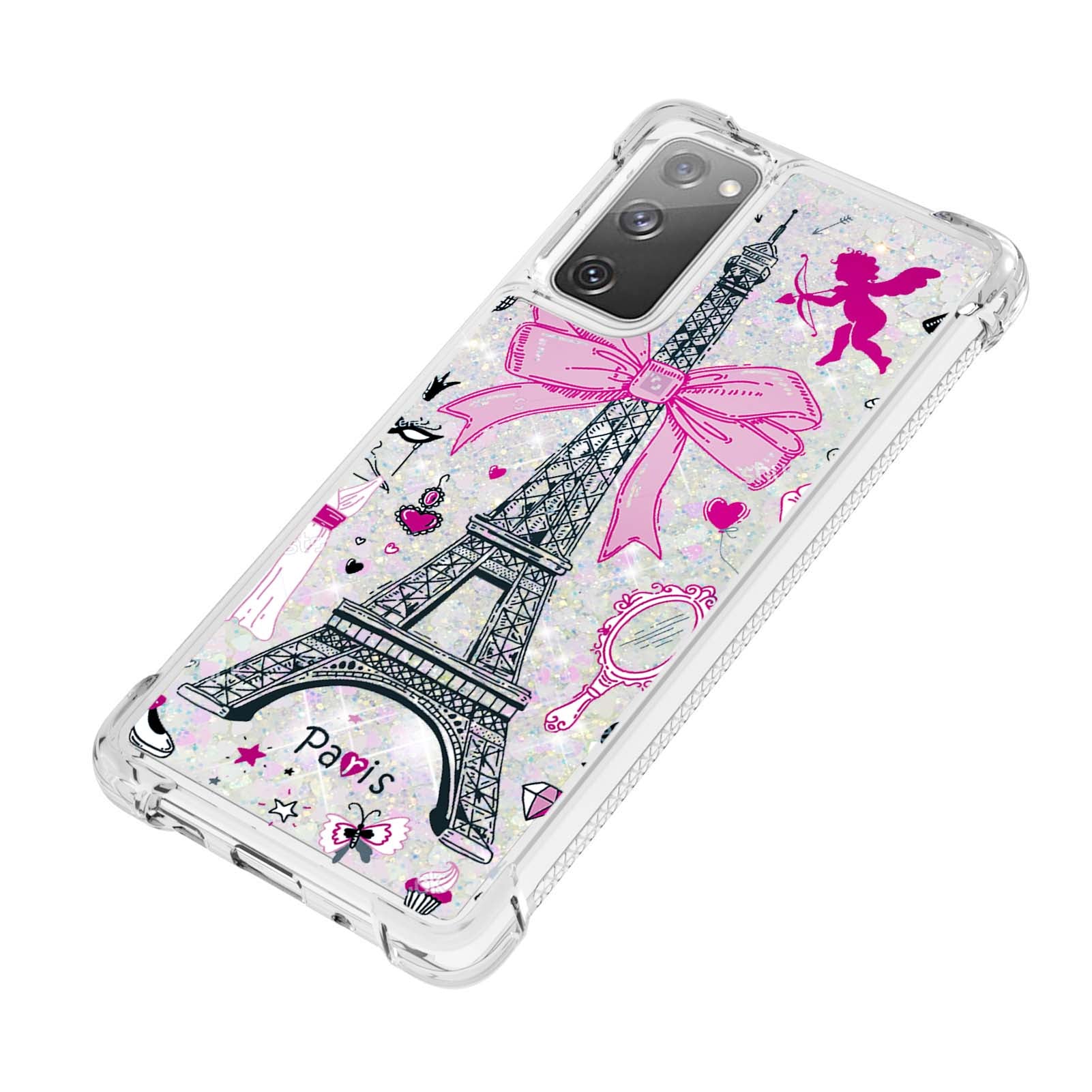 Quicksand Moving Bling Glitter Pattern Printing Clear Soft TPU Phone Case for Samsung Galaxy S20 FE 2022/S20 FE/S20 FE 5G/S20 Lite - Mirror/Tower