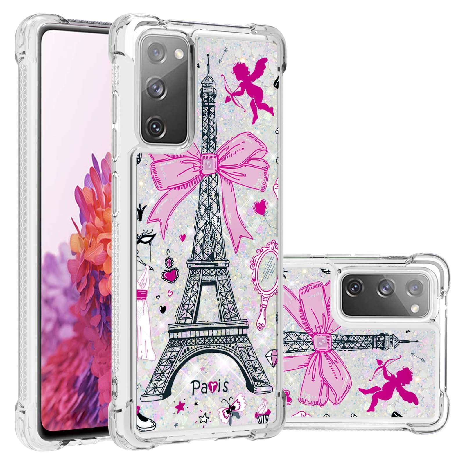 Quicksand Moving Bling Glitter Pattern Printing Clear Soft TPU Phone Case for Samsung Galaxy S20 FE 2022/S20 FE/S20 FE 5G/S20 Lite - Mirror/Tower